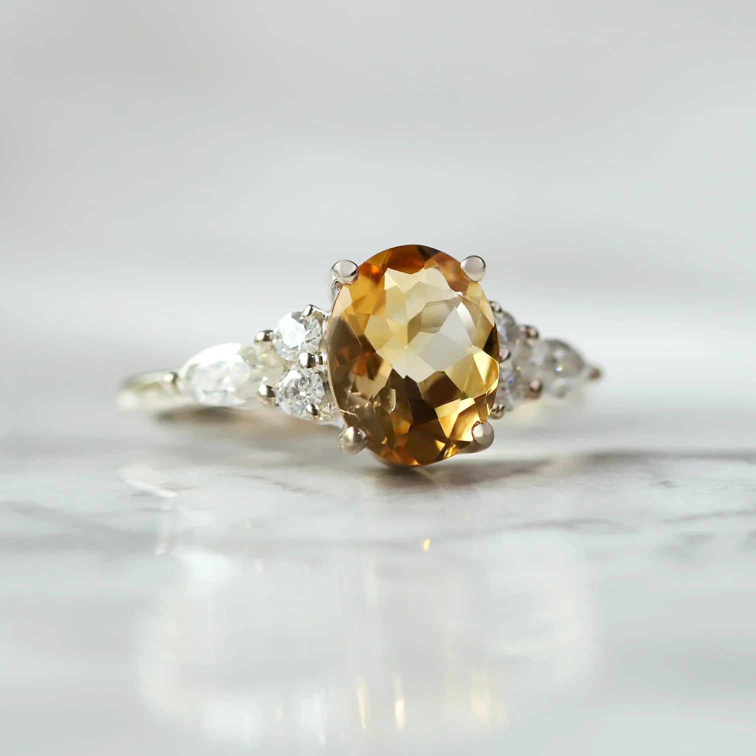 Lauryn Citrine Ring with side Moissanites