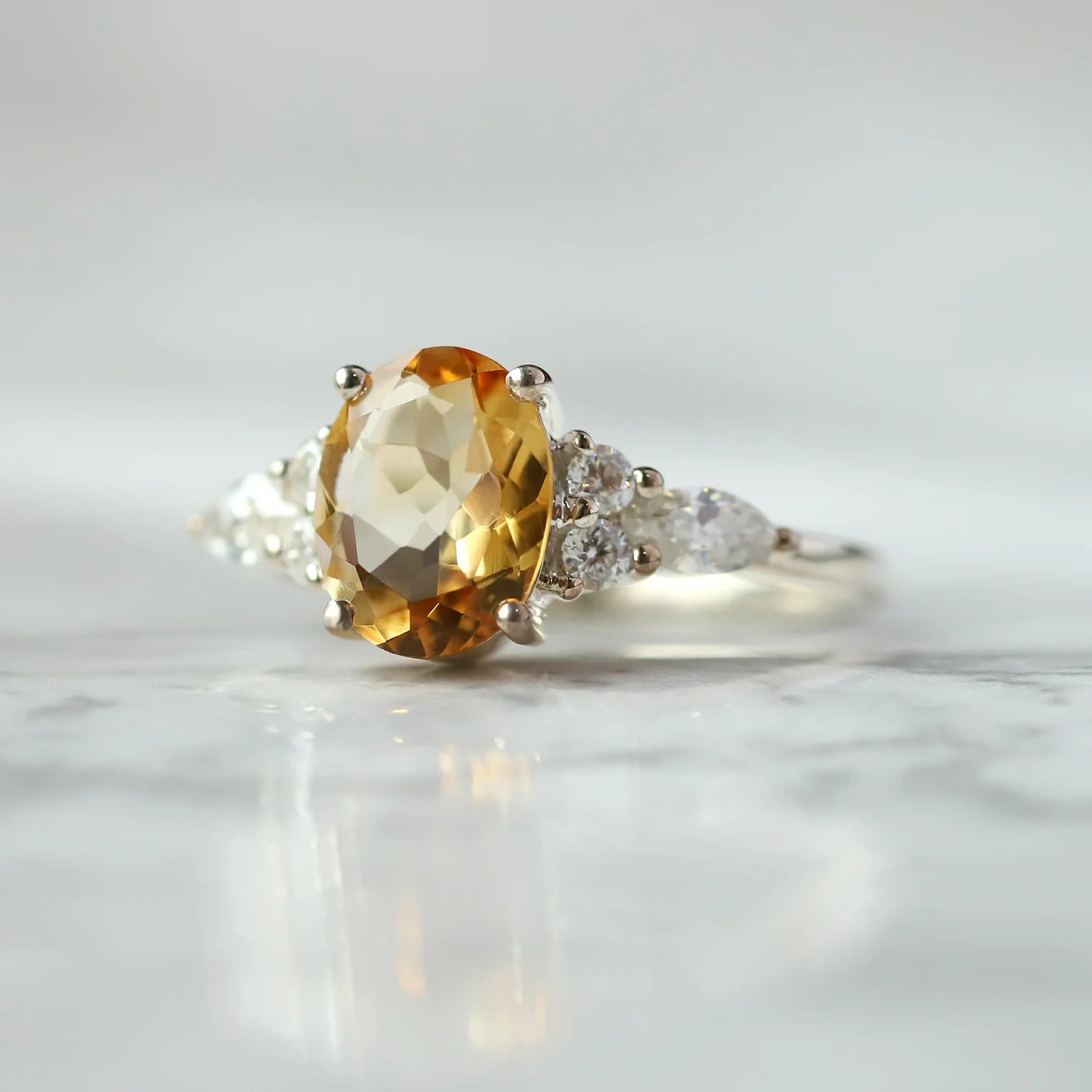 Lauryn Citrine Ring with side Moissanites