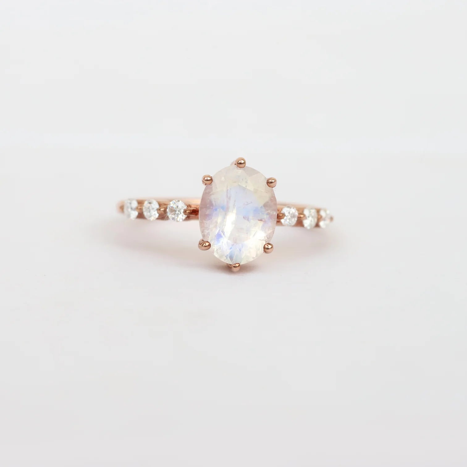 Stella Oval Solitaire Moonstone Ring with Moissanite