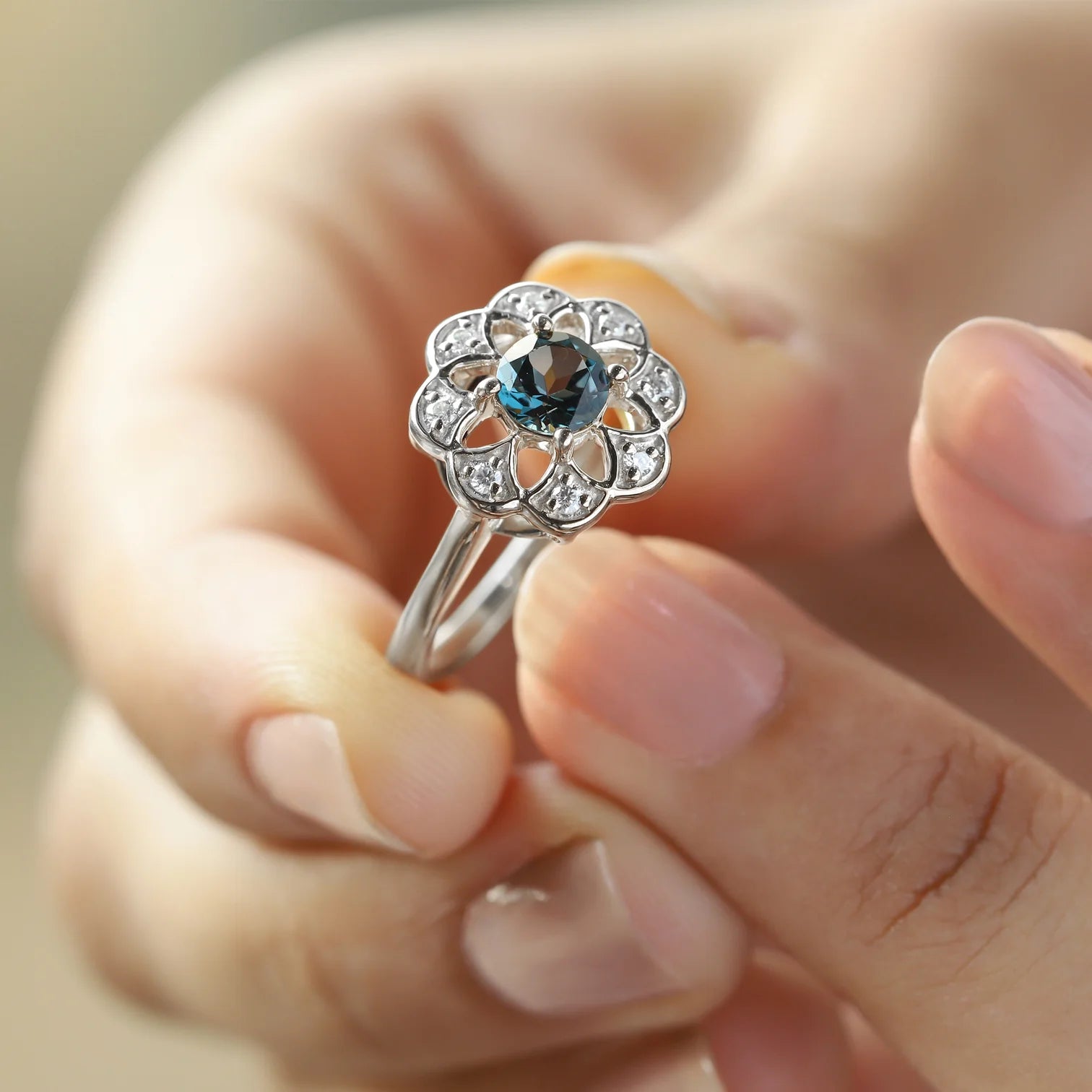 Roma London Blue Topaz Ring with Moissanite