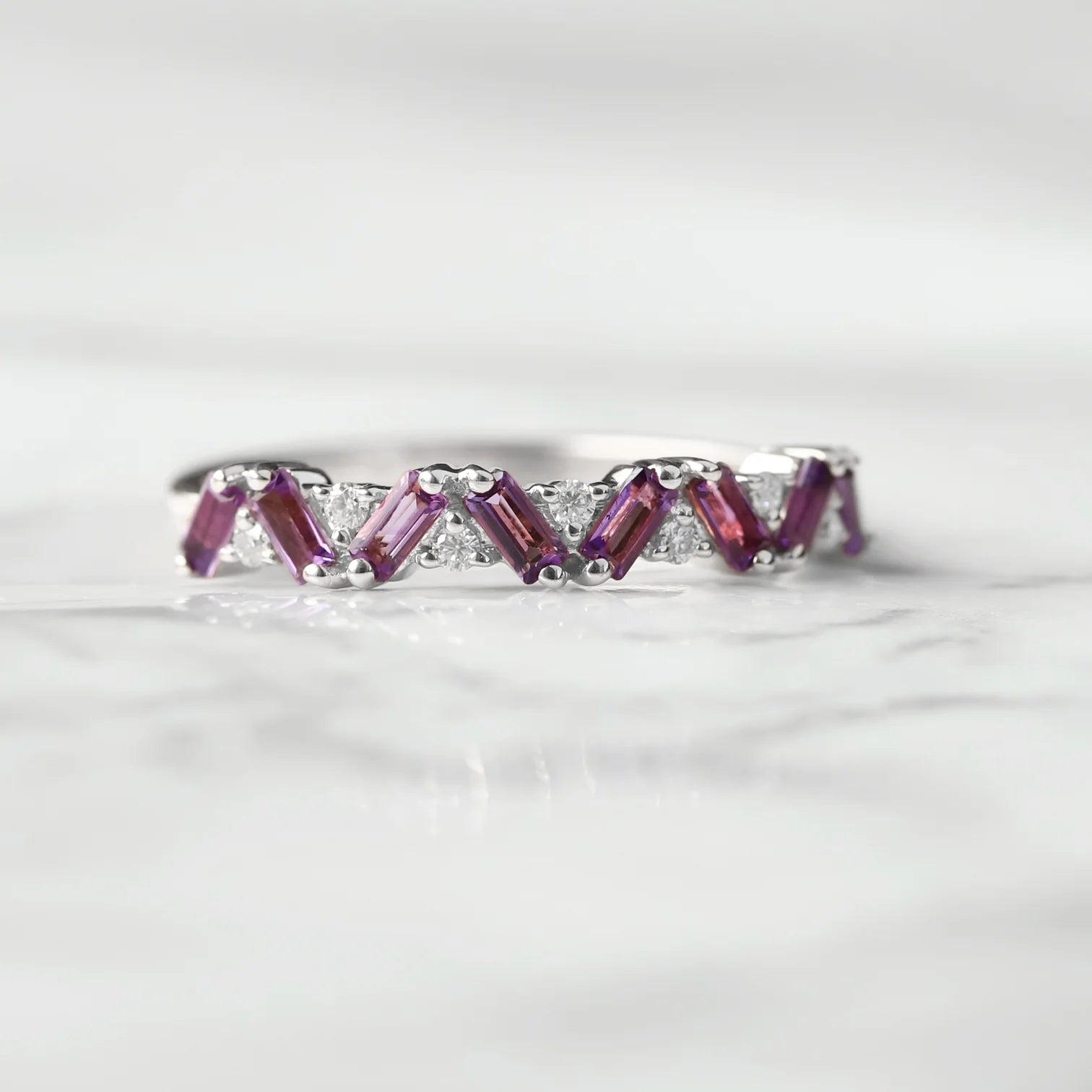 Skylar Amethyst and Moissanite Multi Baguette Ring