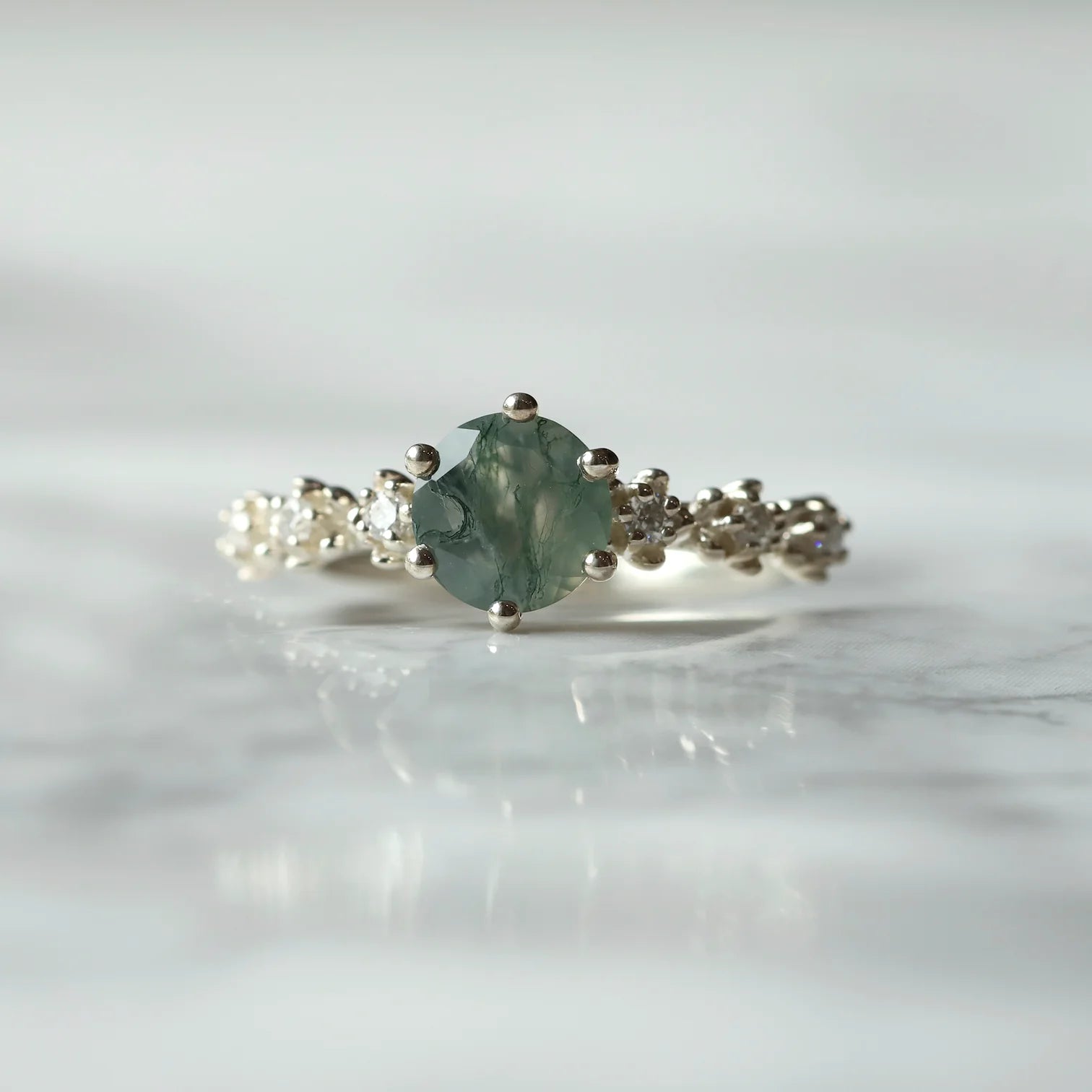 Isak Moss Agate Ring with Moissanites Ring