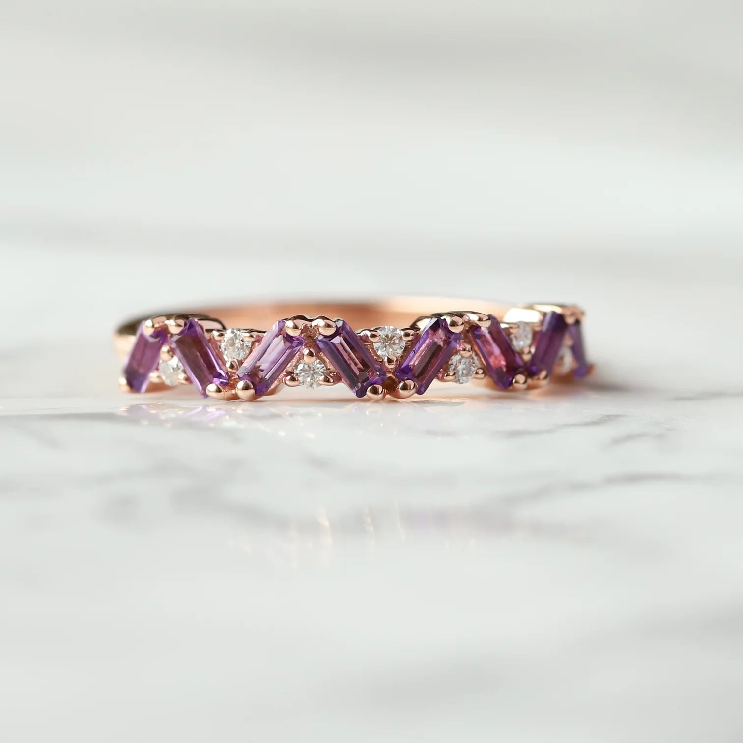 Skylar Amethyst and Moissanite Multi Baguette Ring