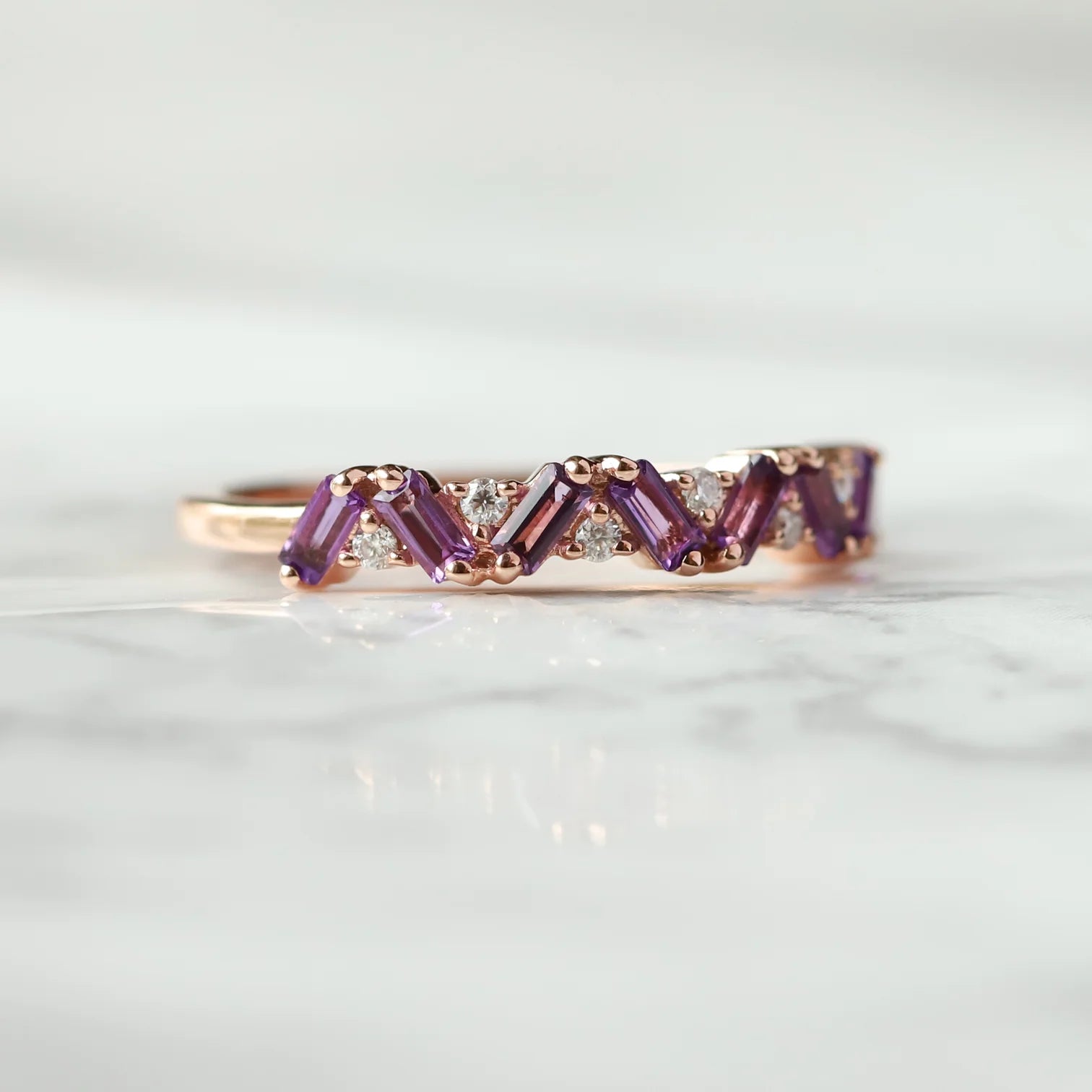 Skylar Amethyst and Moissanite Multi Baguette Ring