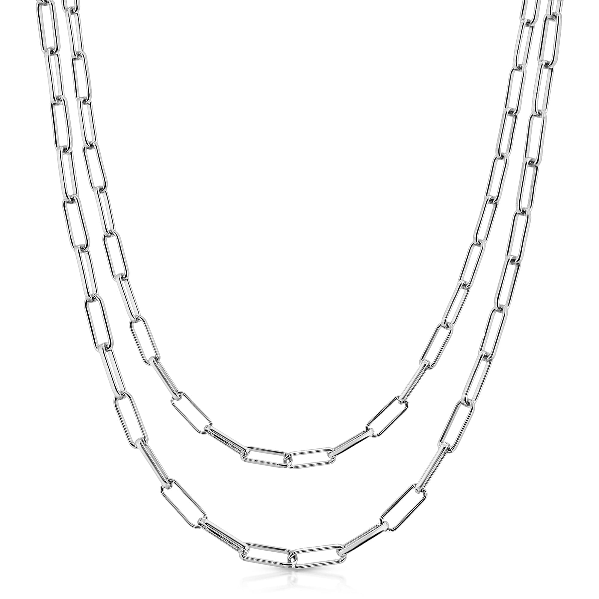 Silver Double Elongated Link Chain Necklace