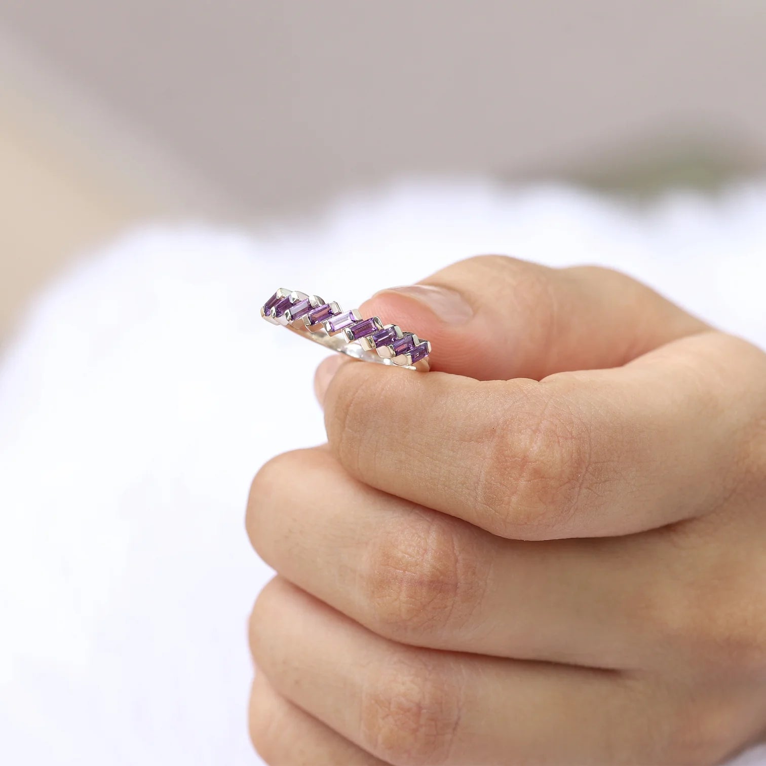 Claire Amethyst Tapered Multi Baguette Ring