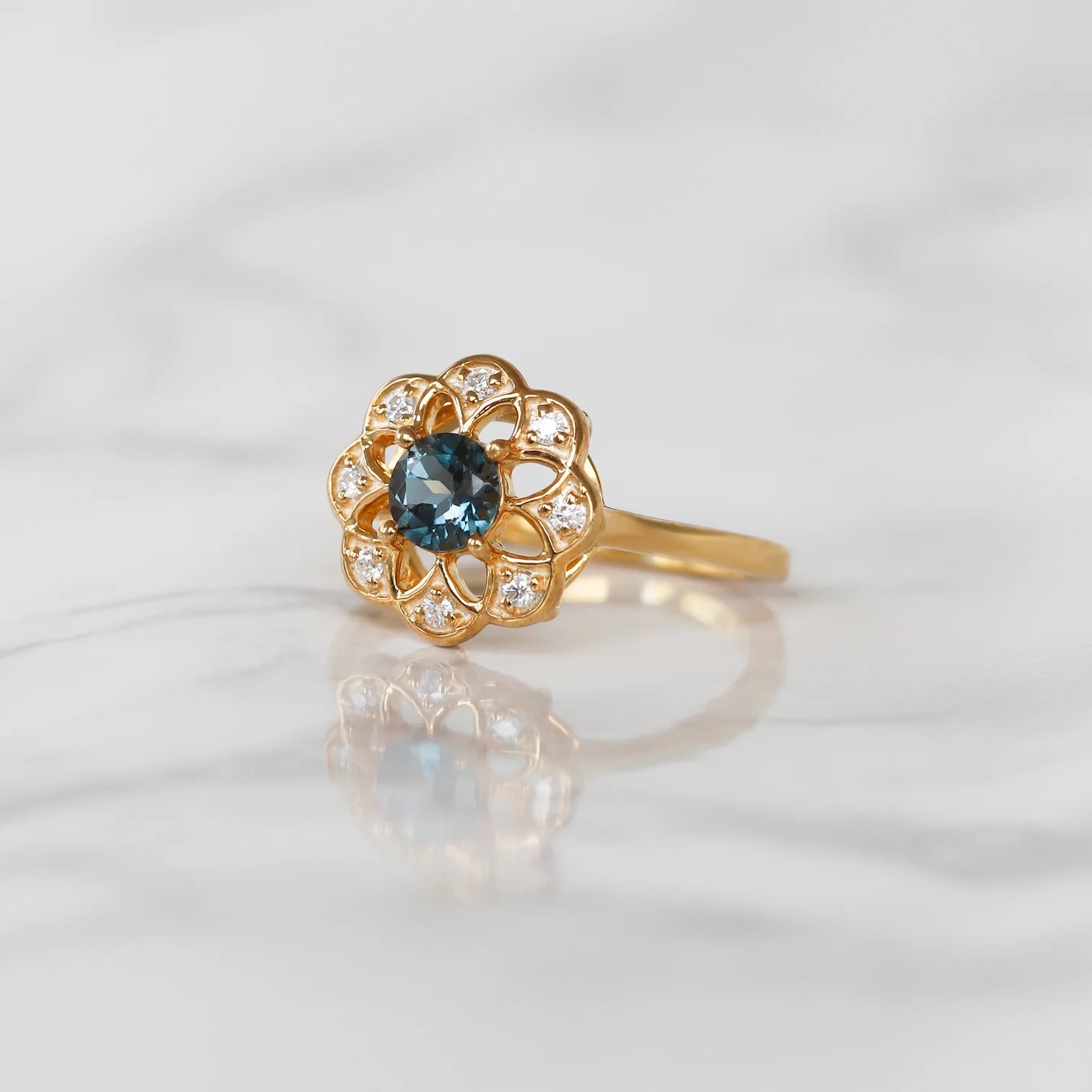 Roma London Blue Topaz Ring with Moissanite