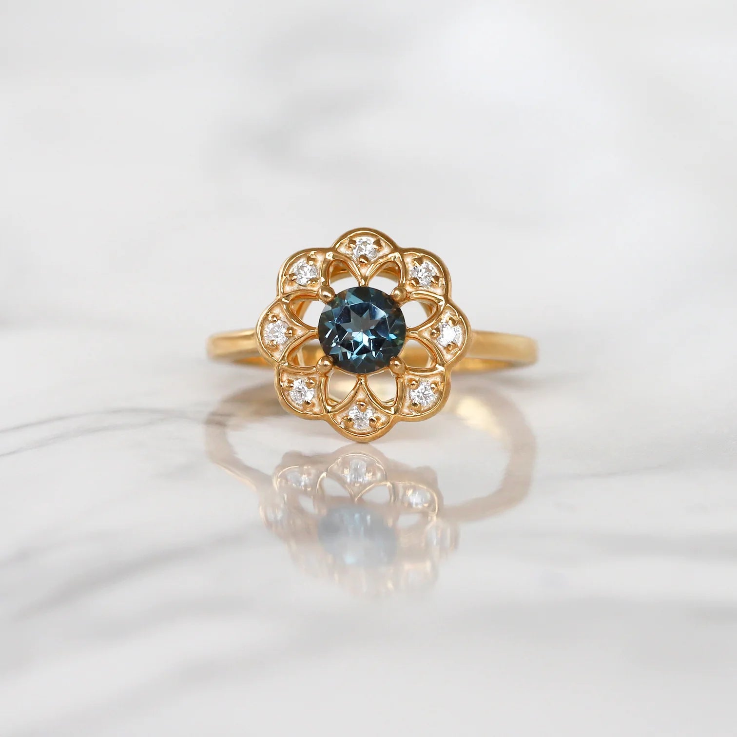 Roma London Blue Topaz Ring with Moissanite