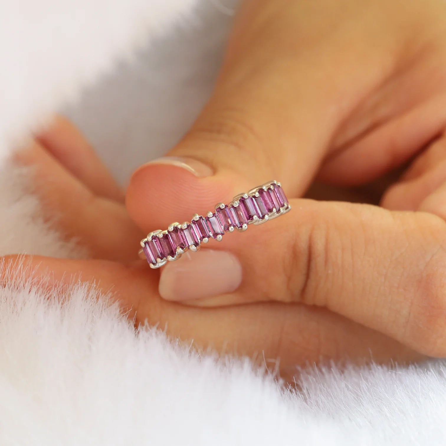 Leila Pink Garnet Tapered Multi Baguette Ring