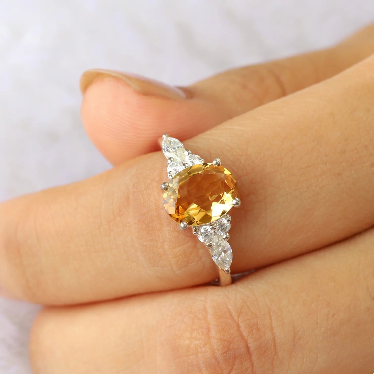 Lauryn Citrine Ring with side Moissanites