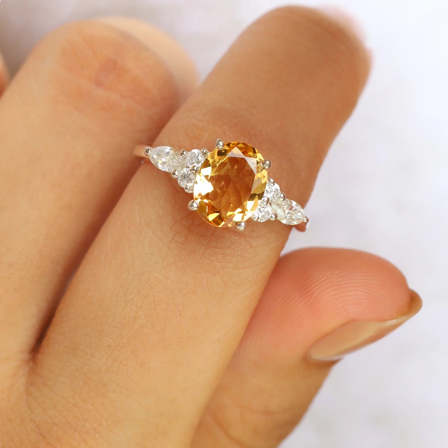 Lauryn Citrine Ring with side Moissanites