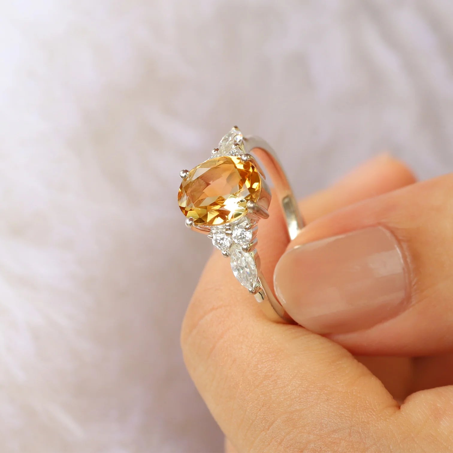 Lauryn Citrine Ring with side Moissanites