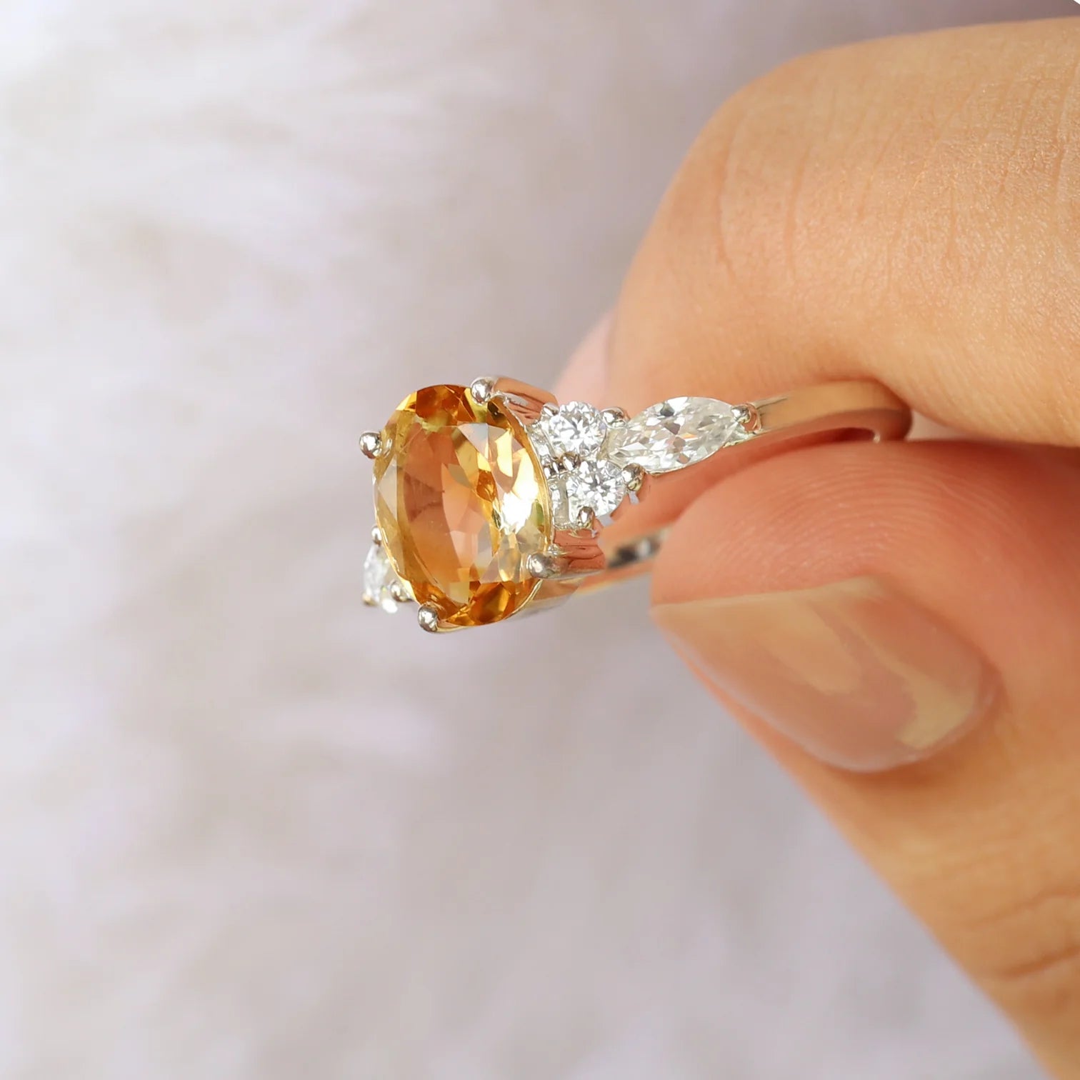 Lauryn Citrine Ring with side Moissanites