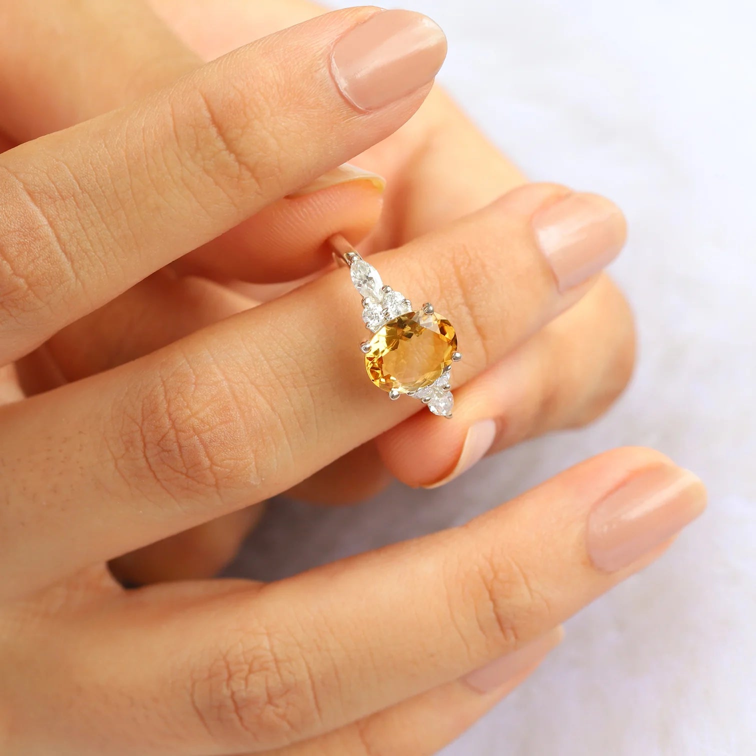 Lauryn Citrine Ring with side Moissanites