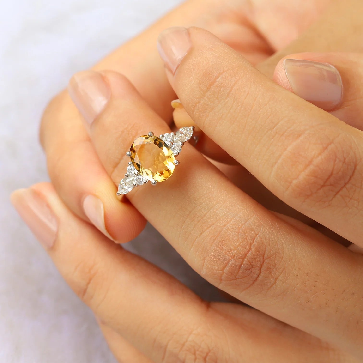 Lauryn Citrine Ring with side Moissanites