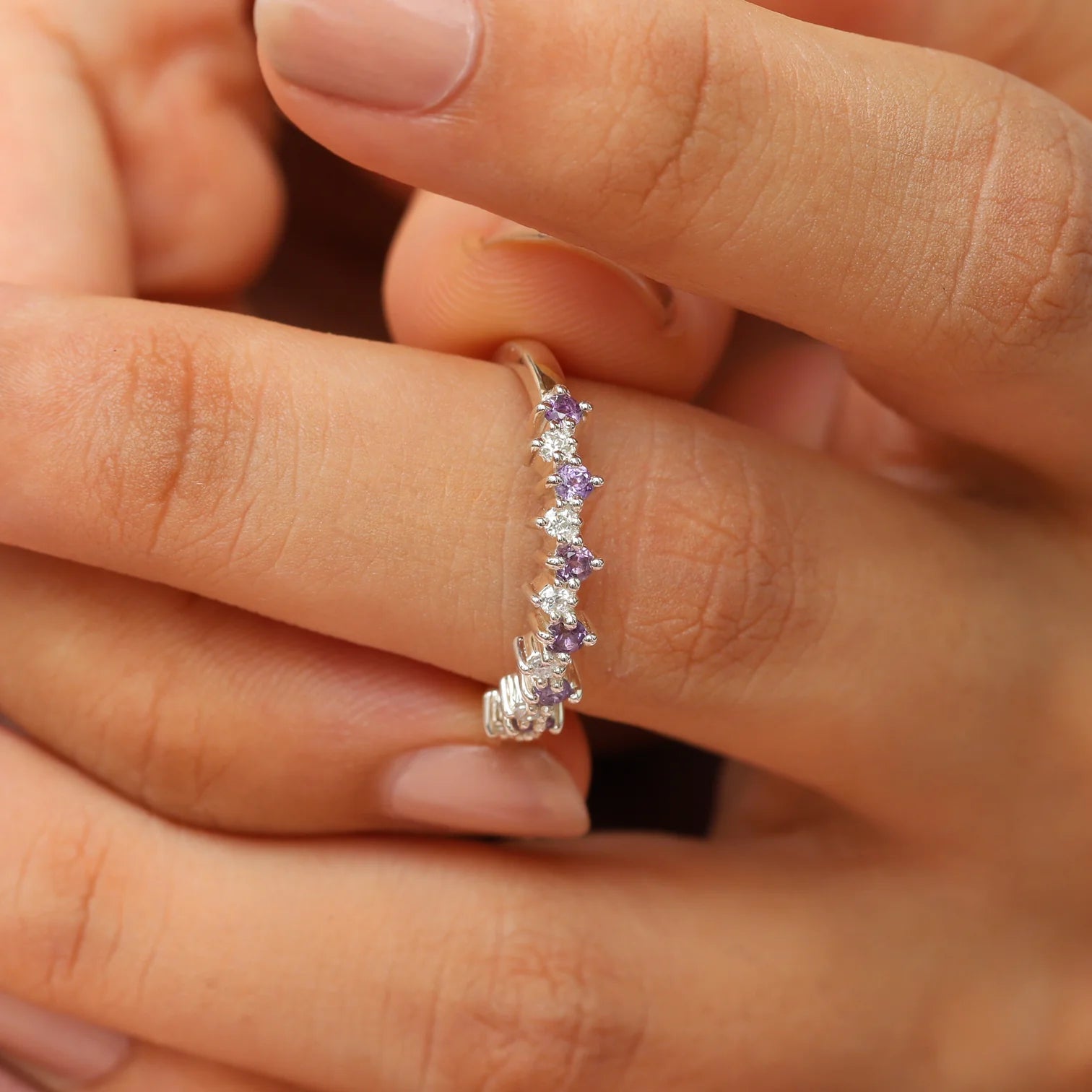 Ines Amethyst and Moissanite Stacking Ring