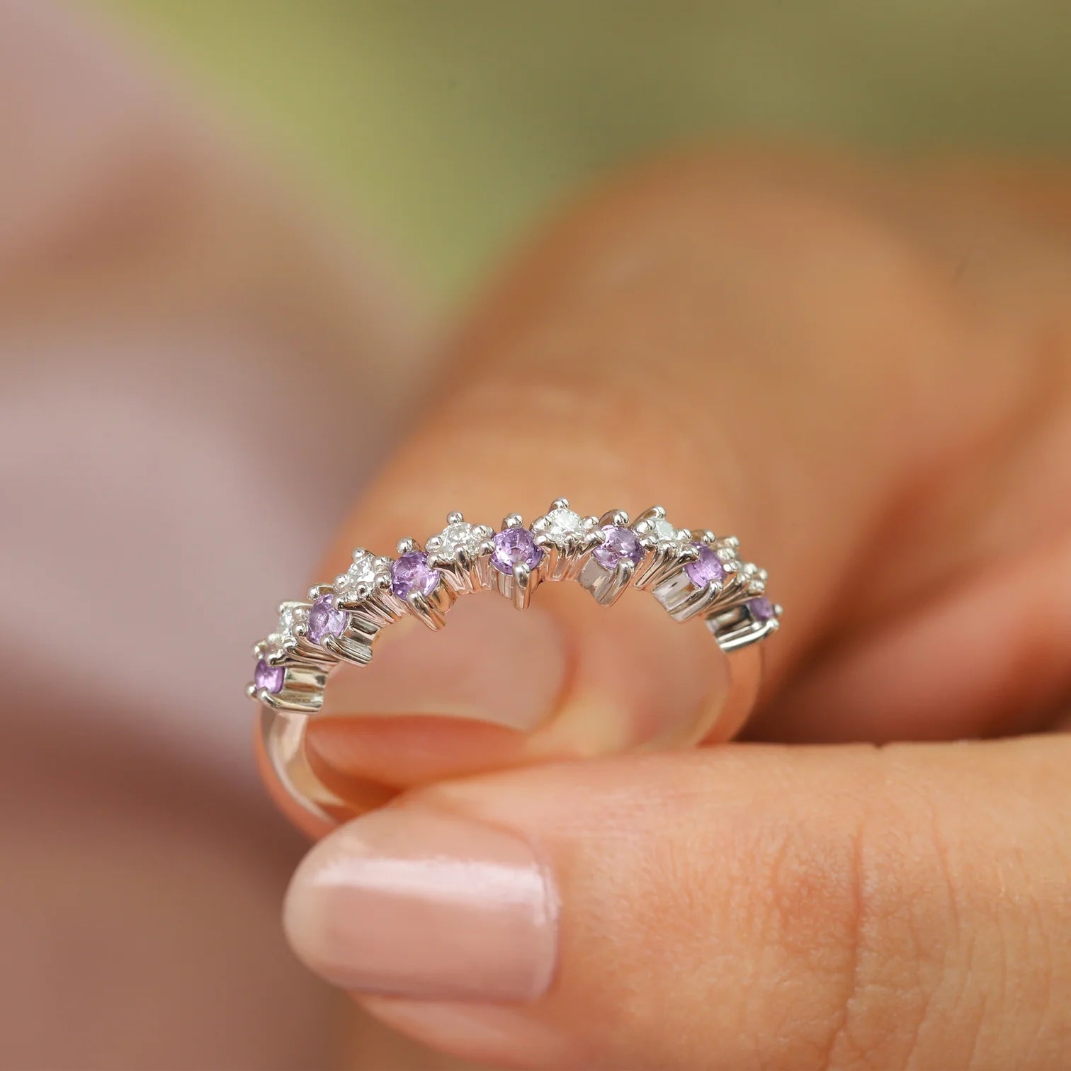 Ines Amethyst and Moissanite Stacking Ring