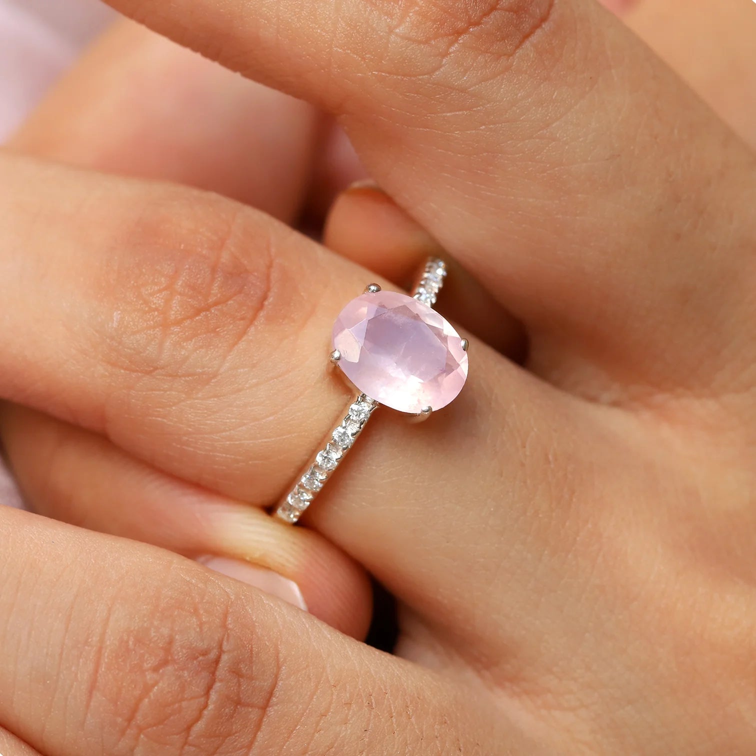 Drew Rose Quartz Ring with Moissanites Ring