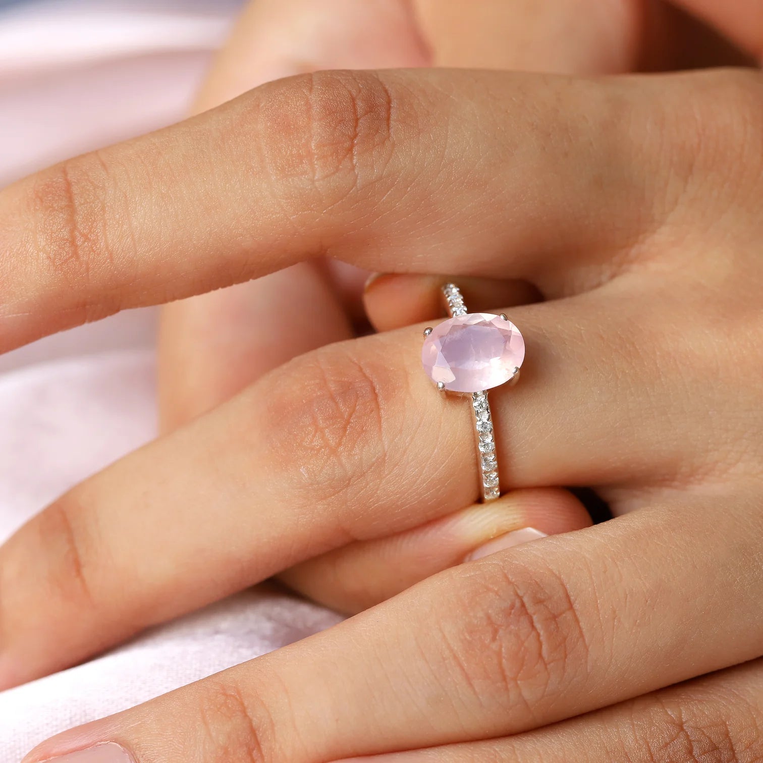 Drew Rose Quartz Ring with Moissanites Ring