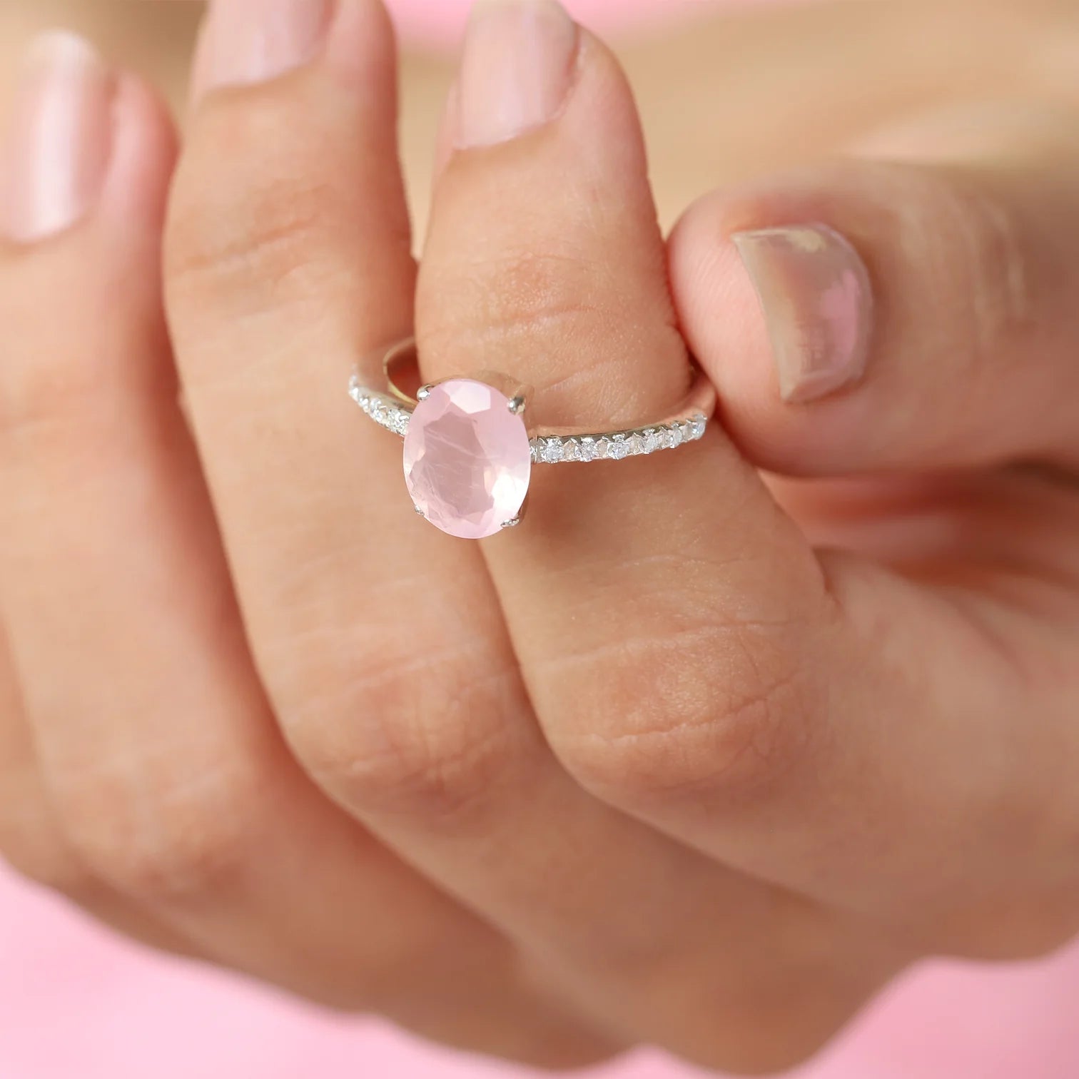 Drew Rose Quartz Ring with Moissanites Ring