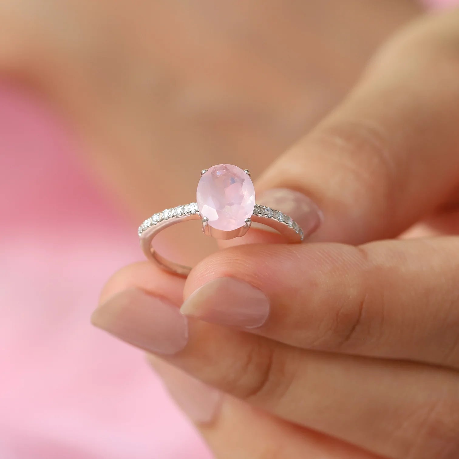 Drew Rose Quartz Ring with Moissanites Ring