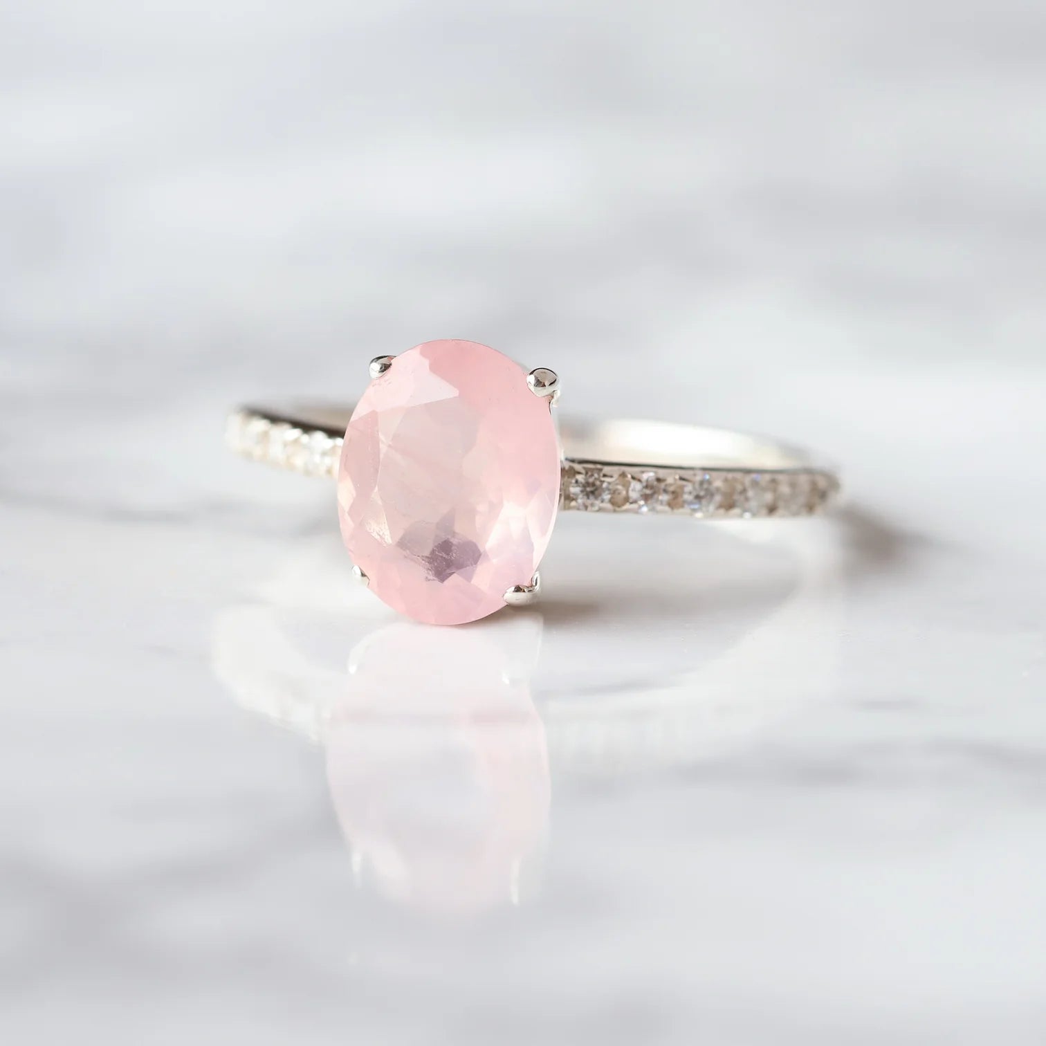 Drew Rose Quartz Ring with Moissanites Ring