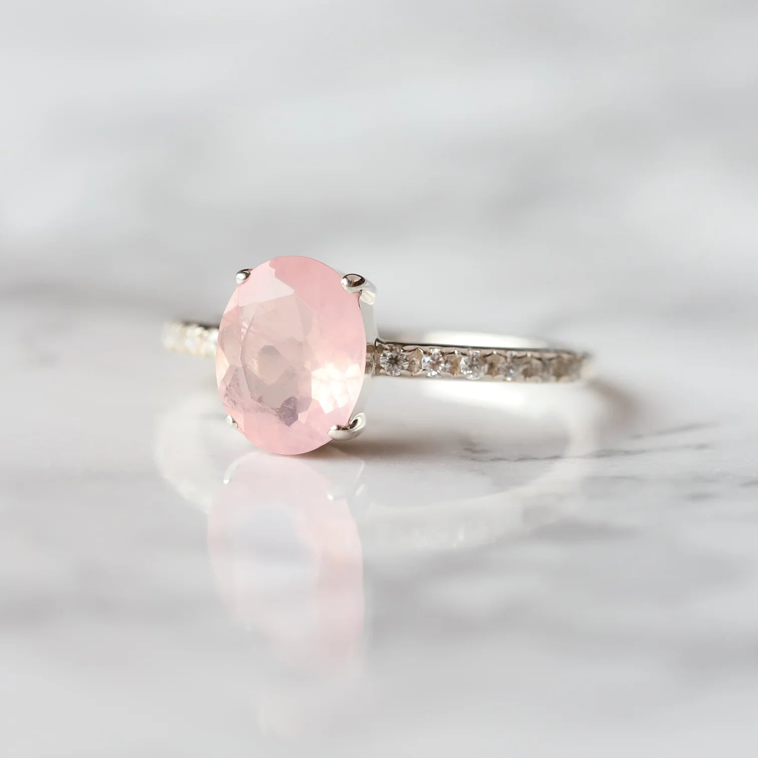 Drew Rose Quartz Ring with Moissanites Ring