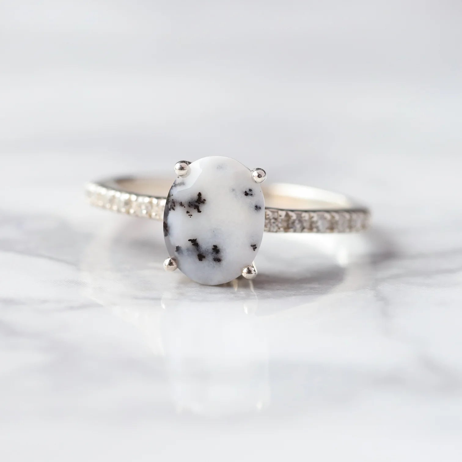 Drew Dendritic Opal Ring with Moissanites Ring