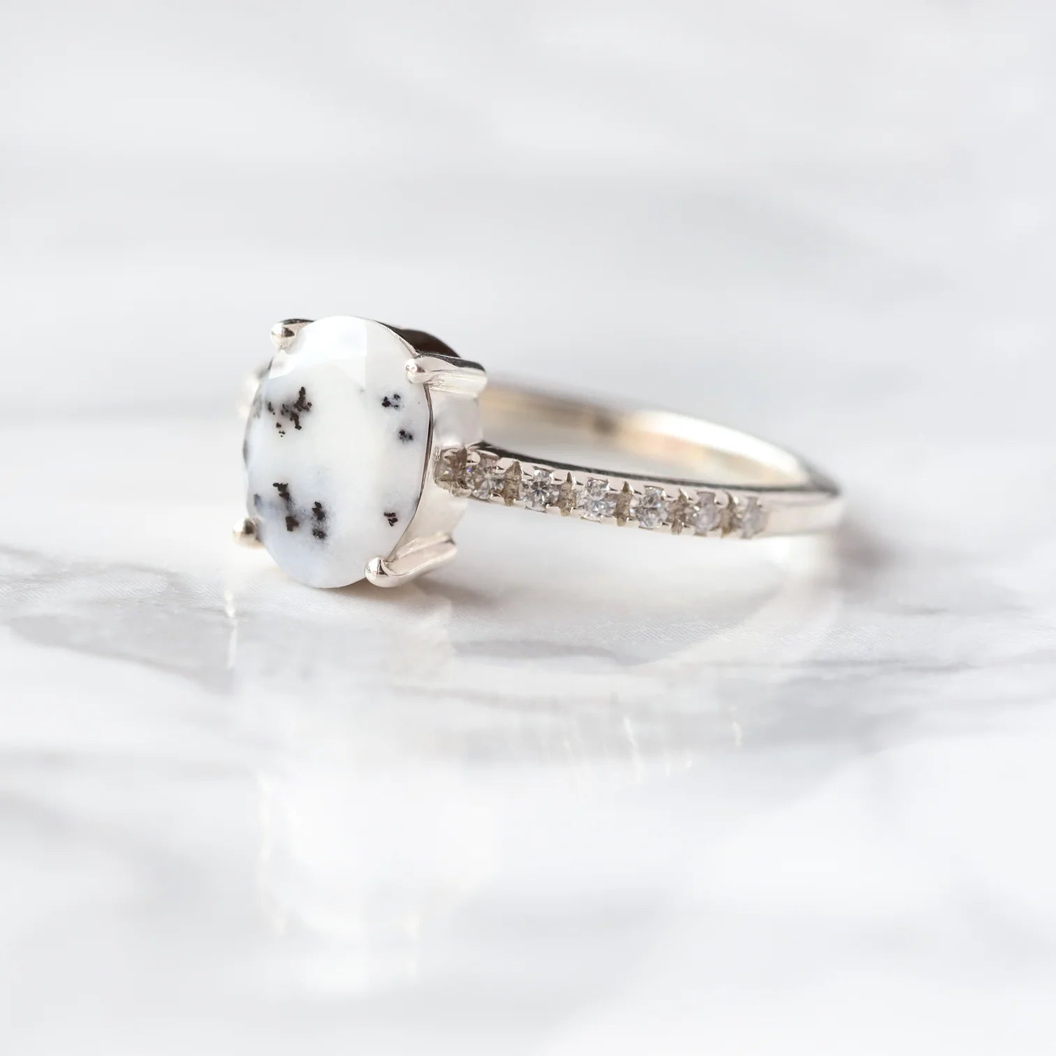 Drew Dendritic Opal Ring with Moissanites Ring