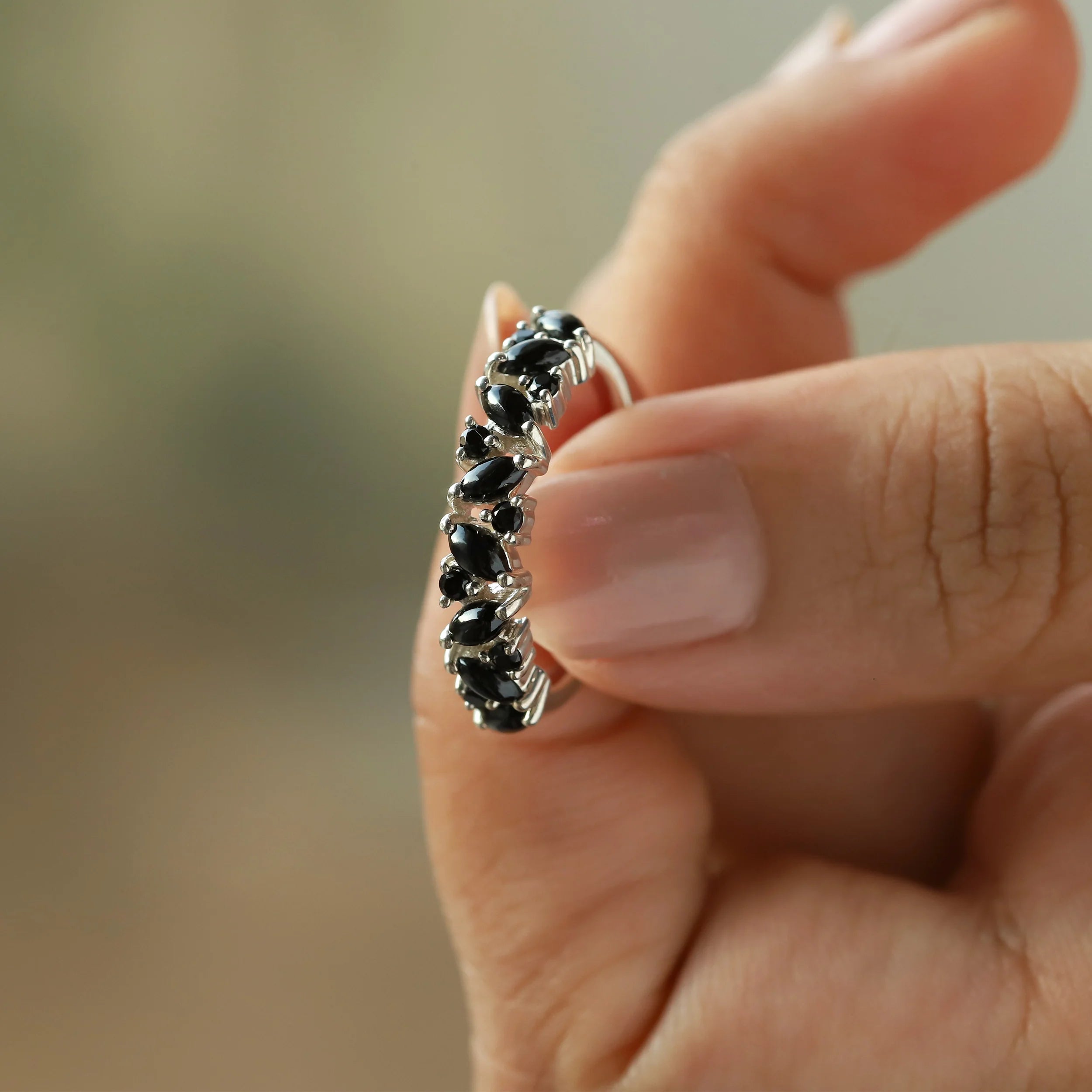 Yasmin Marquise Black Spinel Cluster Band