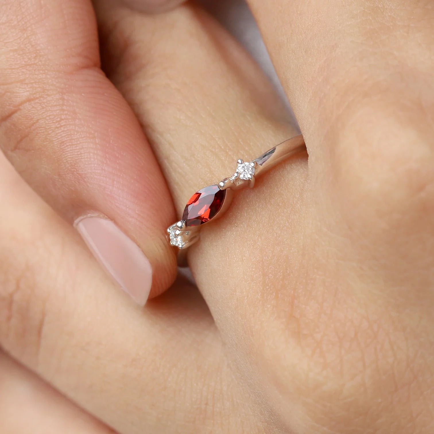 Giotto Garnet Ring with side Moissanites Ring