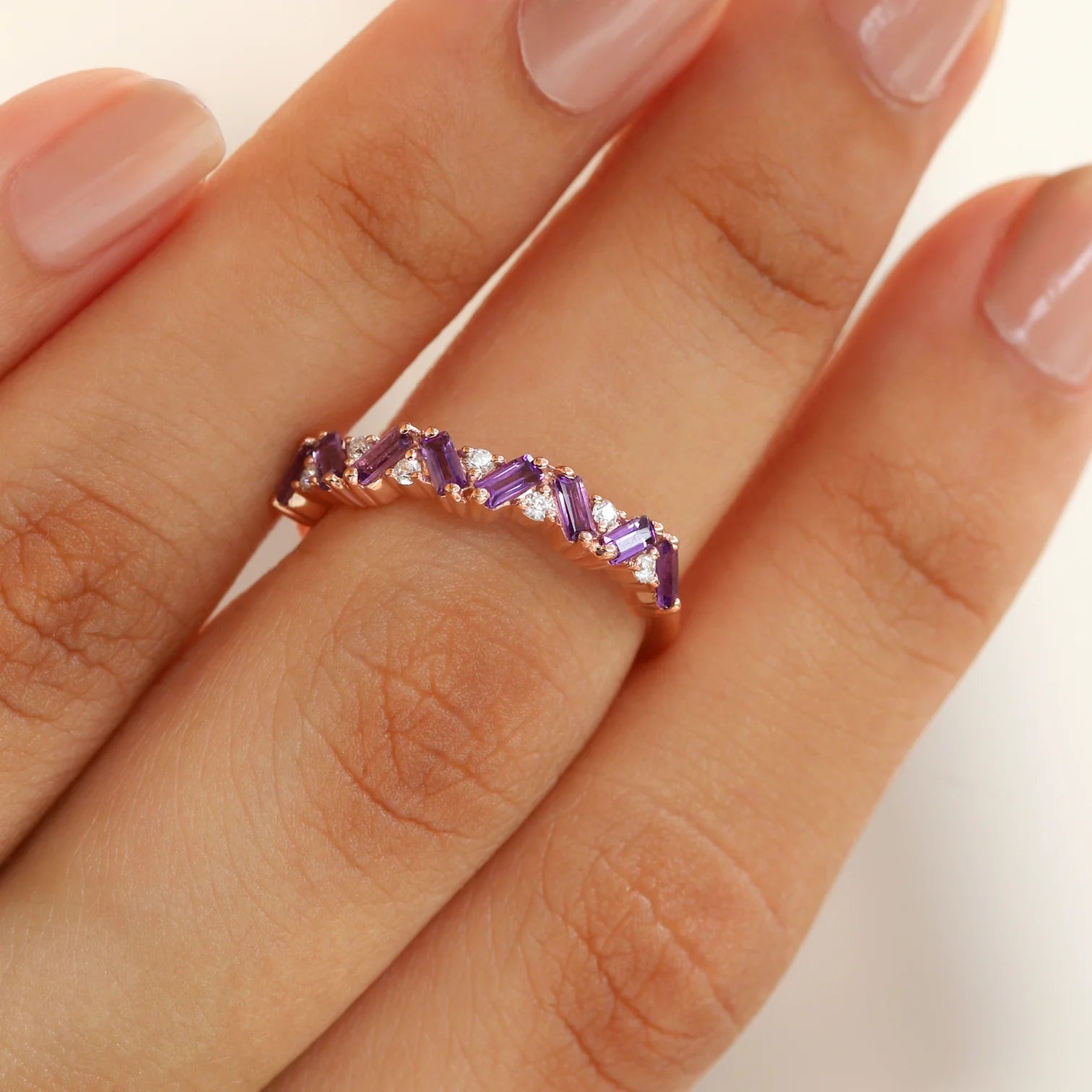 Skylar Amethyst and Moissanite Multi Baguette Ring