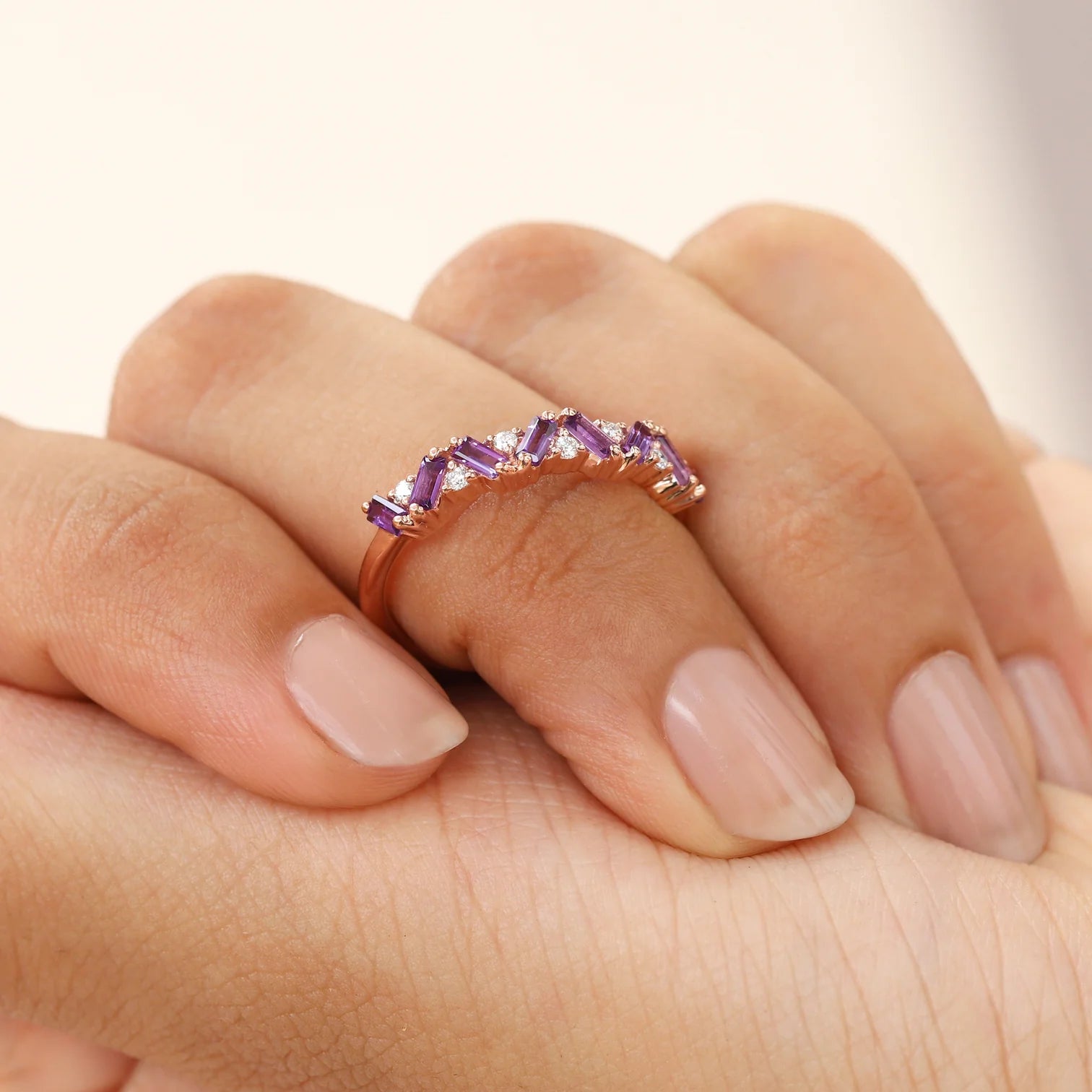 Skylar Amethyst and Moissanite Multi Baguette Ring