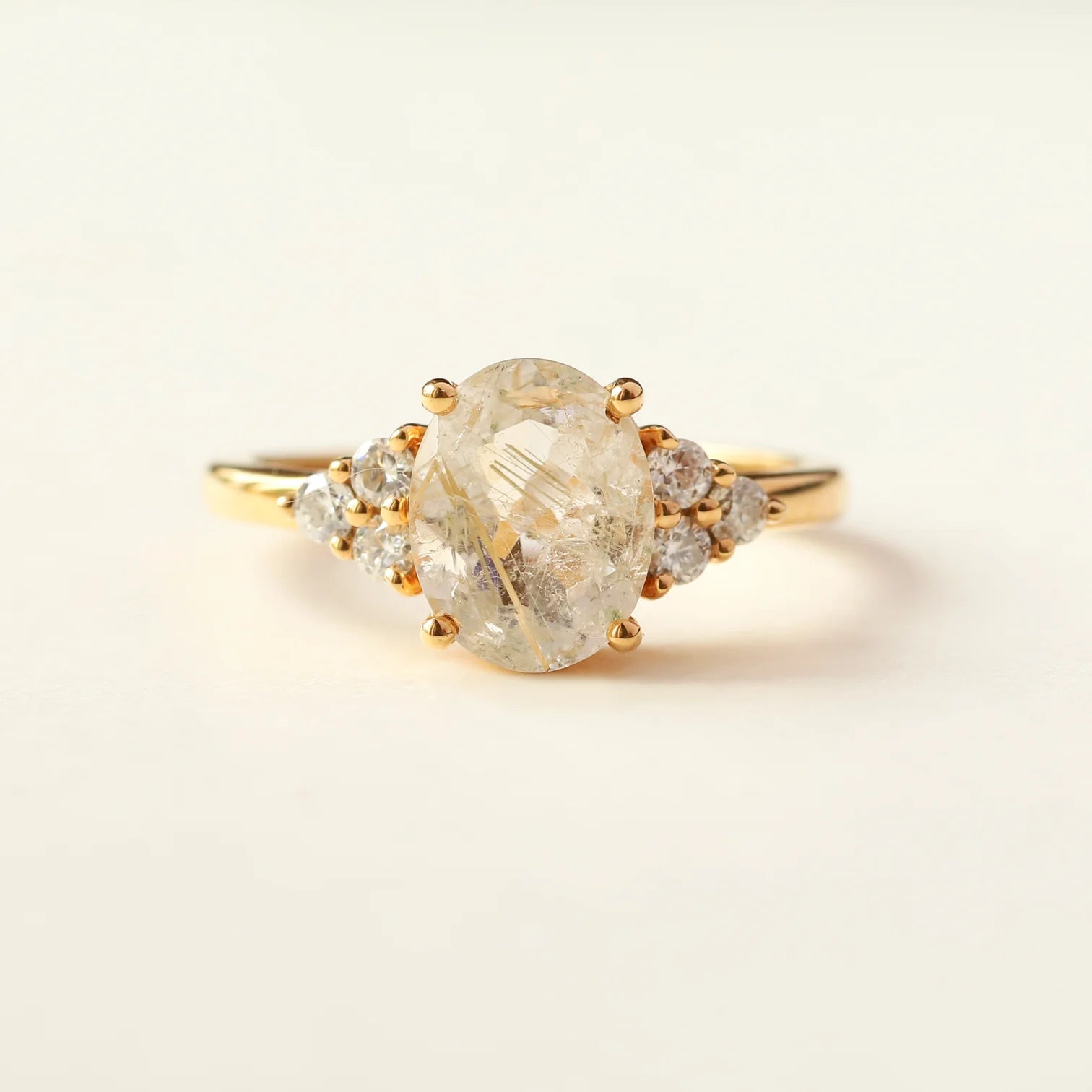 Olivia Golden Rutile Quartz Ring with side Moissanite