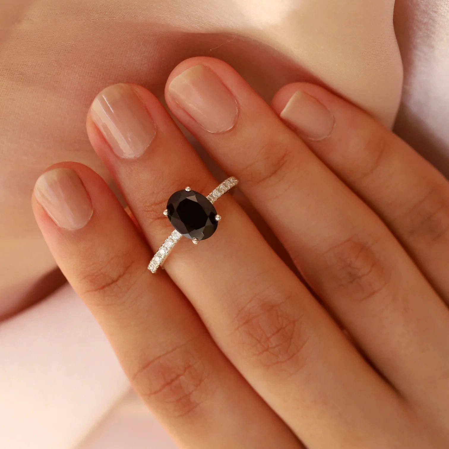 Drew Black Spinel Ring with Moissanites Ring