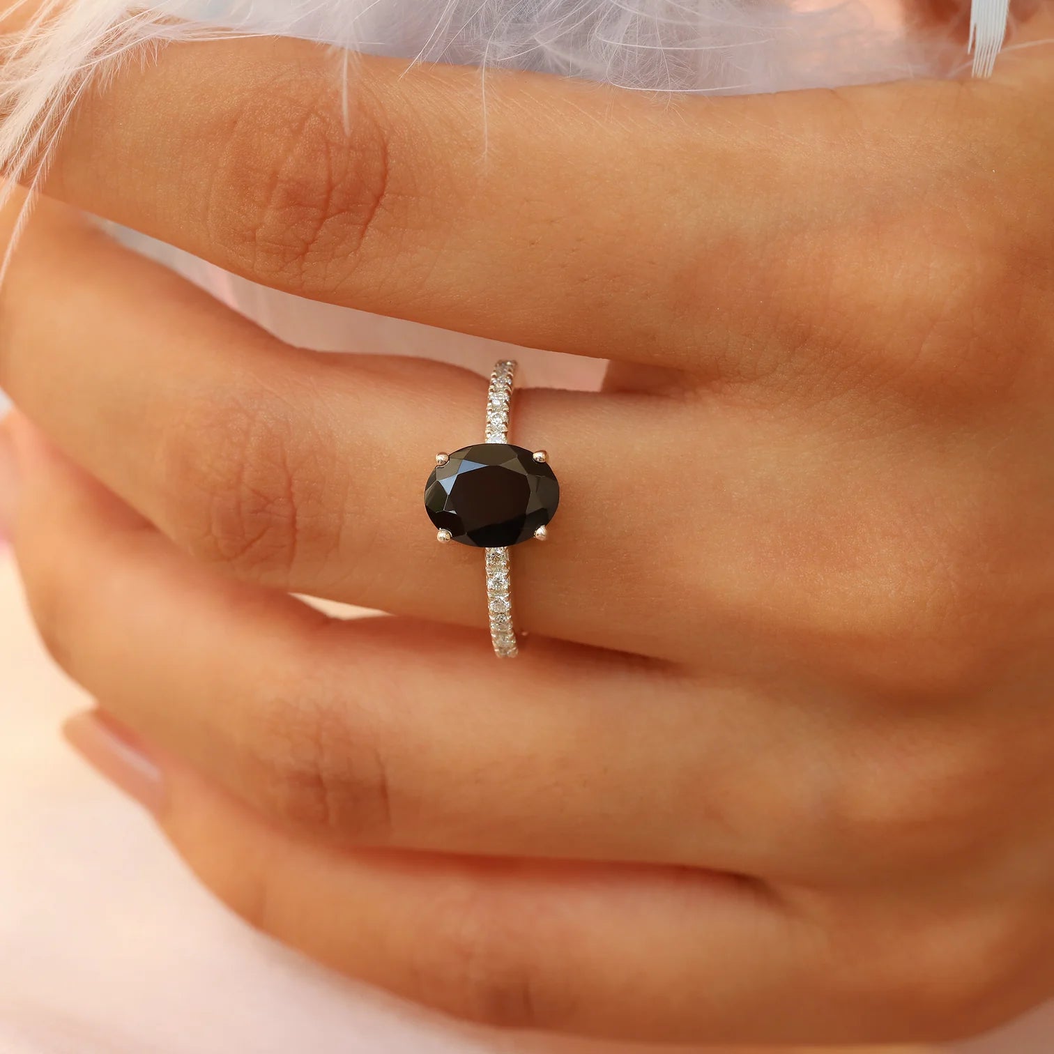 Drew Black Spinel Ring with Moissanites Ring