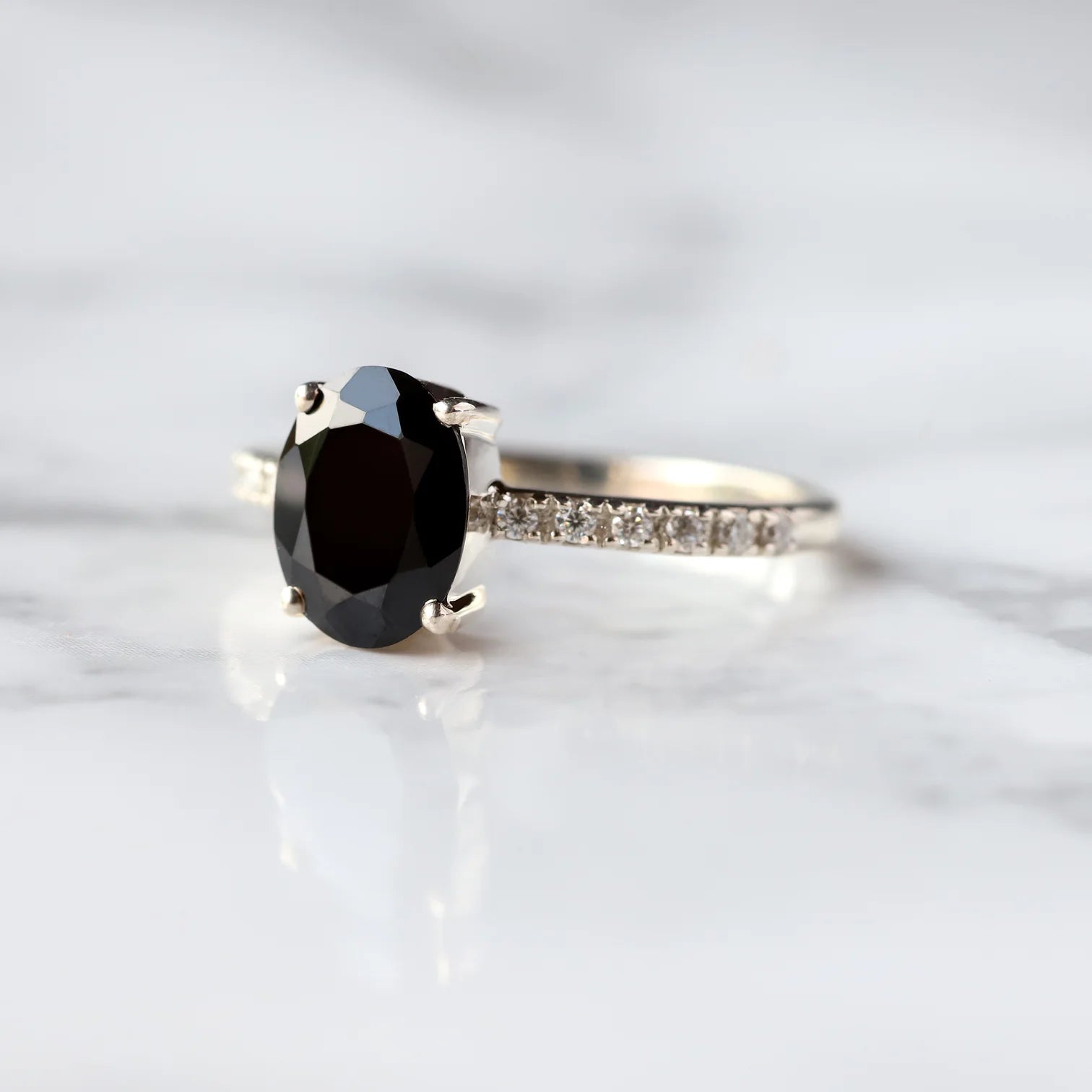 Drew Black Spinel Ring with Moissanites Ring