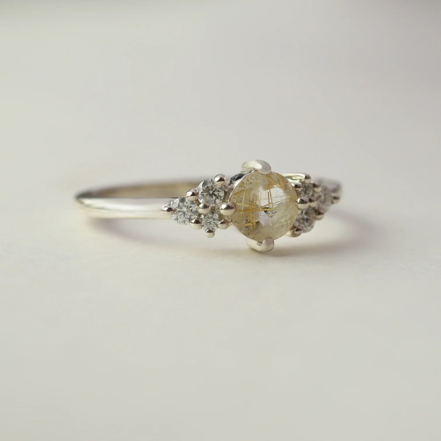 Irene Round Golden Rutile with Moissanite Ring