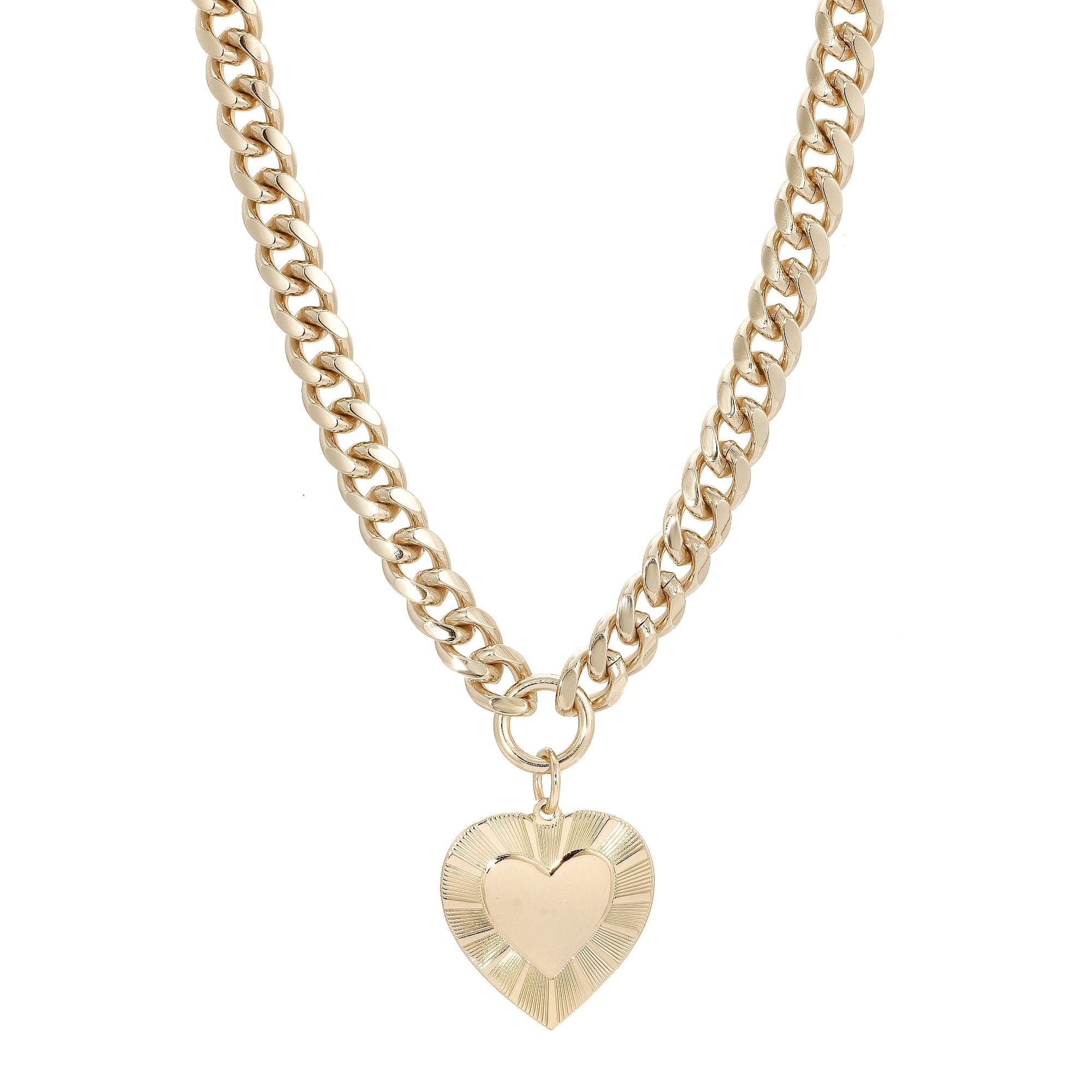 Curb Chain & Heart Pendant Necklace