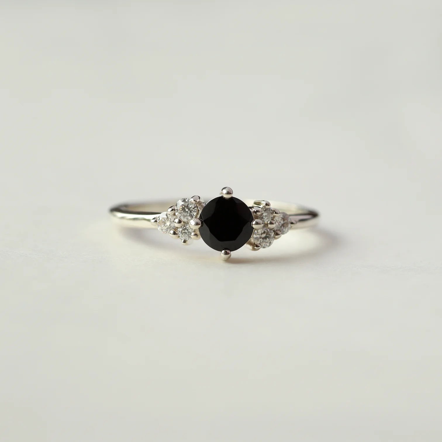 Irene Round Black Spinel with Moissanite Ring