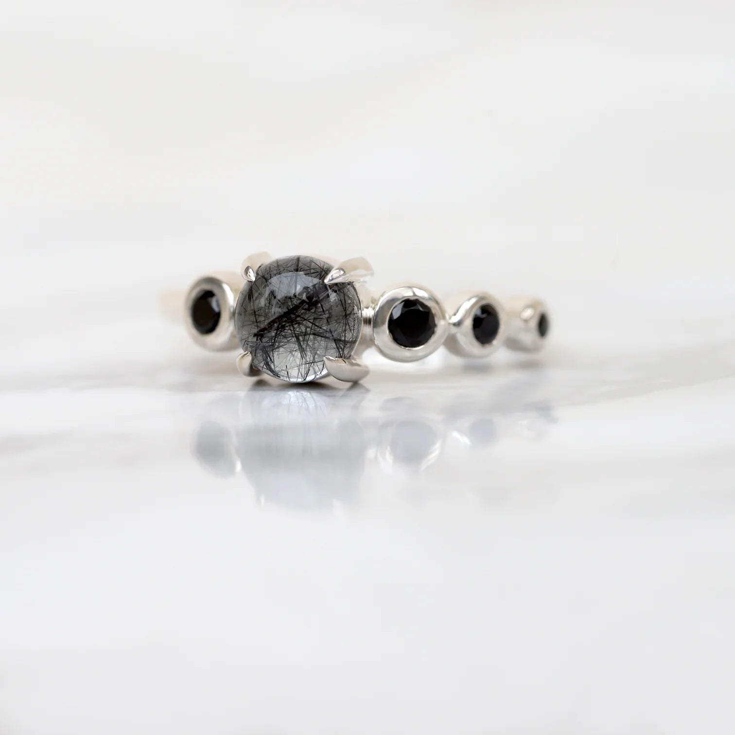 Javier Black Rutile Quartz with side Black Spinel Ring