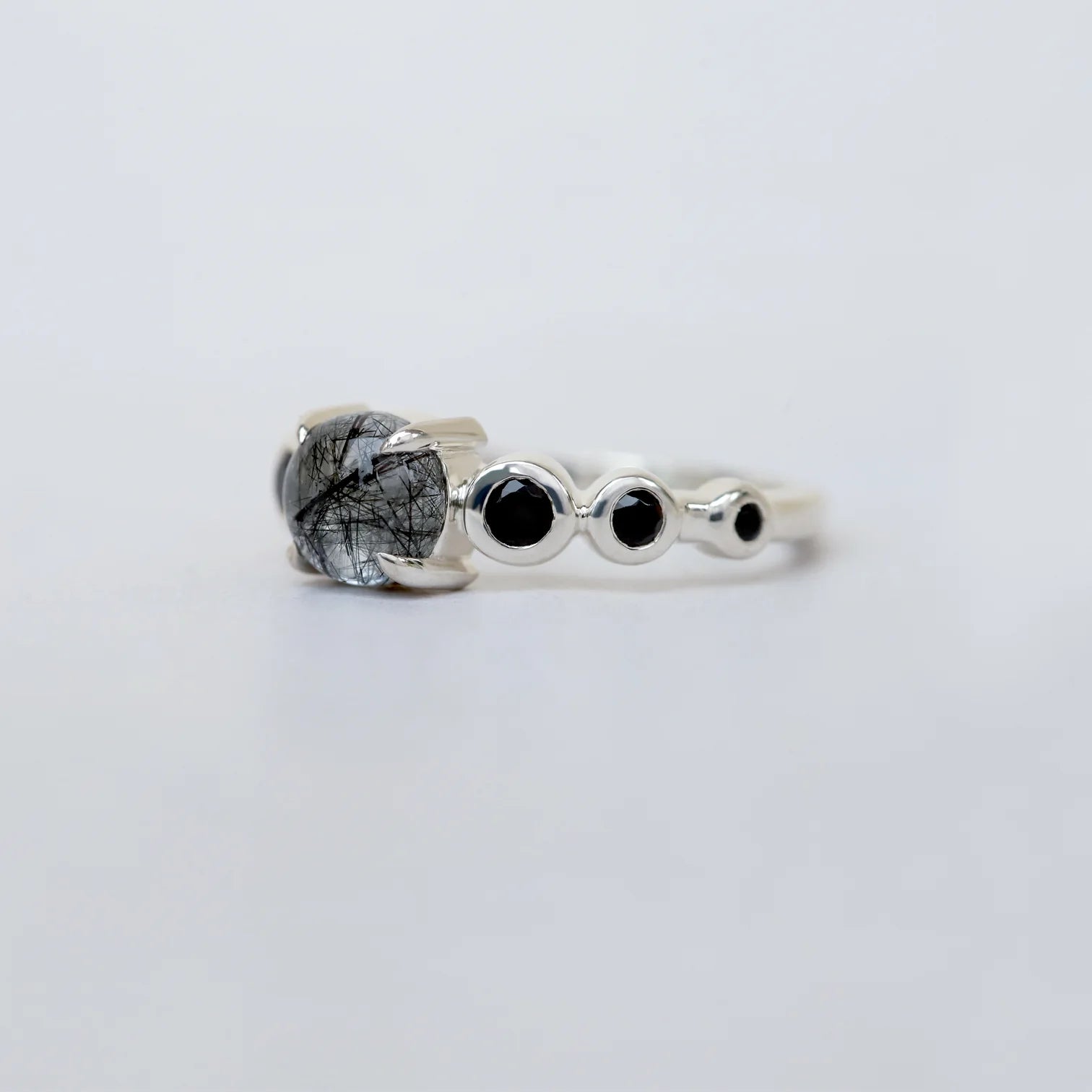 Javier Black Rutile Quartz with side Black Spinel Ring