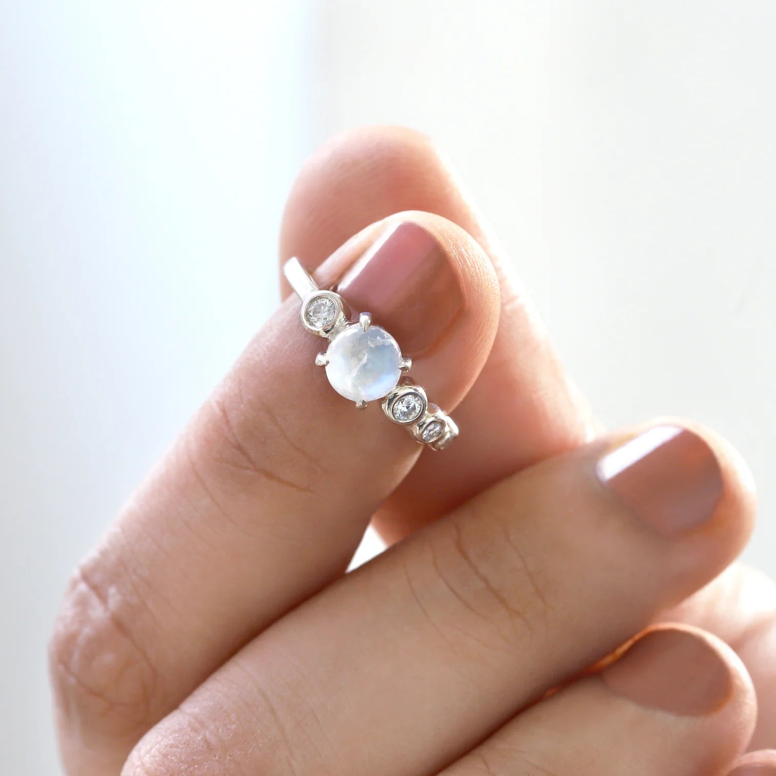 Javier Moonstone with side moissanite Ring