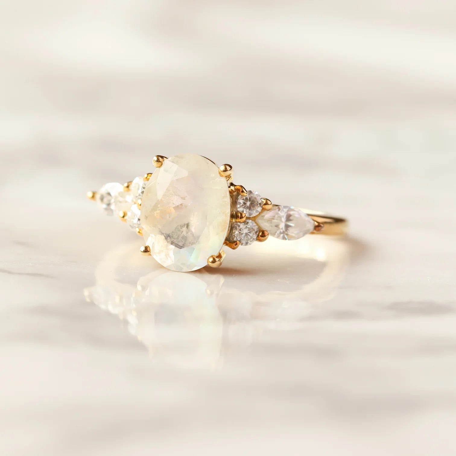 Lauryn Oval Moonstone Ring with Moissanites