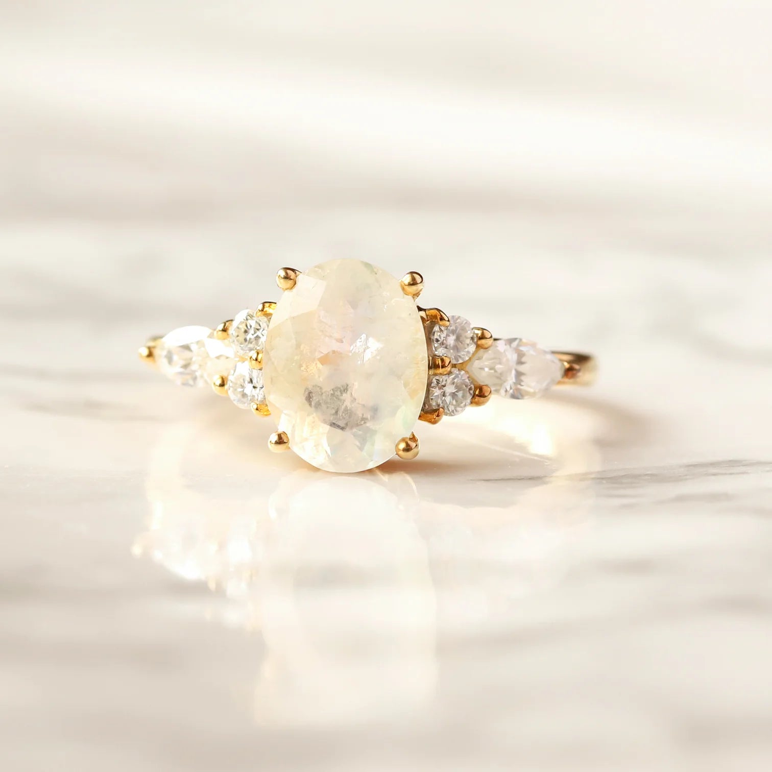 Lauryn Oval Moonstone Ring with Moissanites