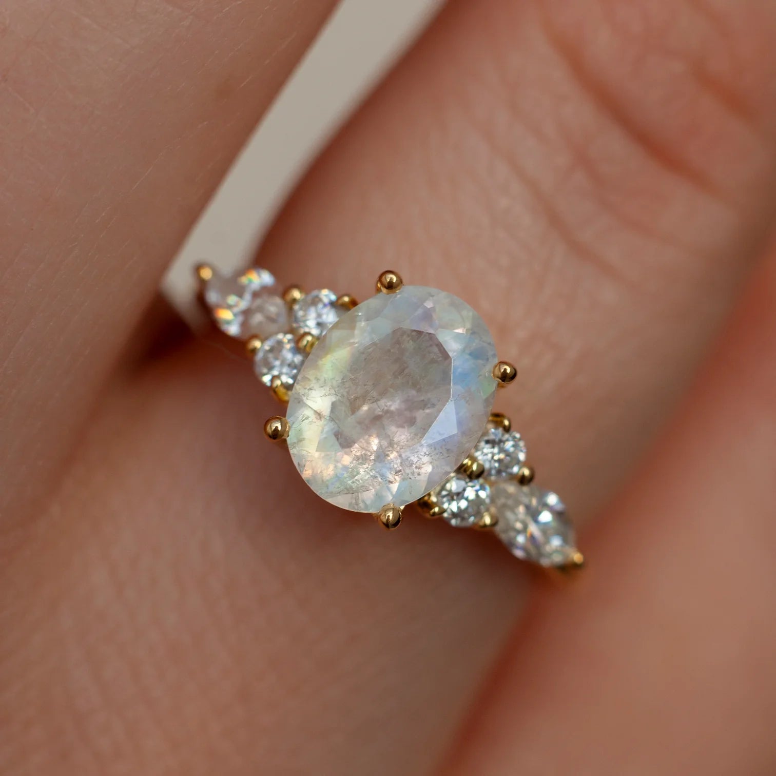 Lauryn Oval Moonstone Ring with Moissanites