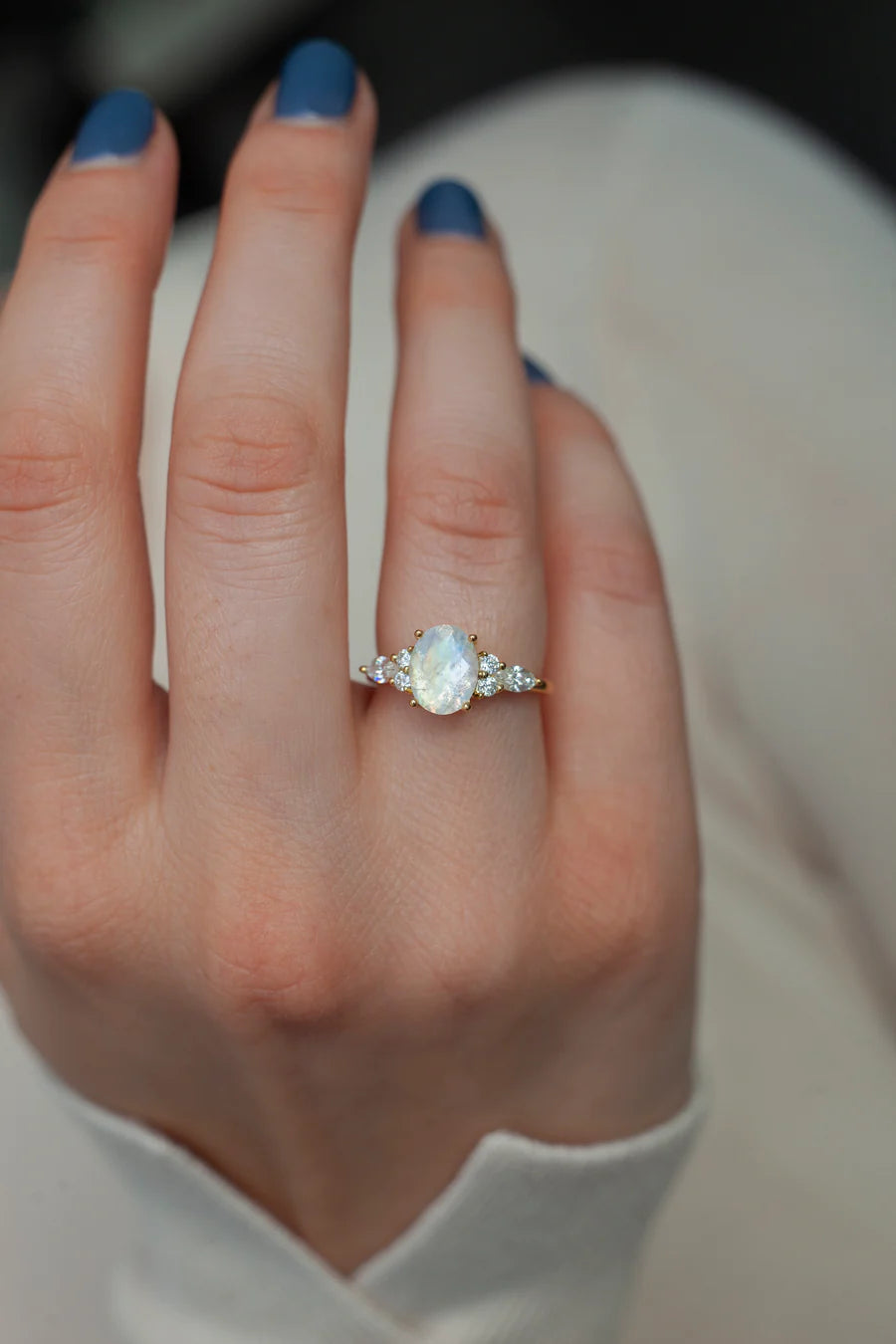 Lauryn Oval Moonstone Ring with Moissanites