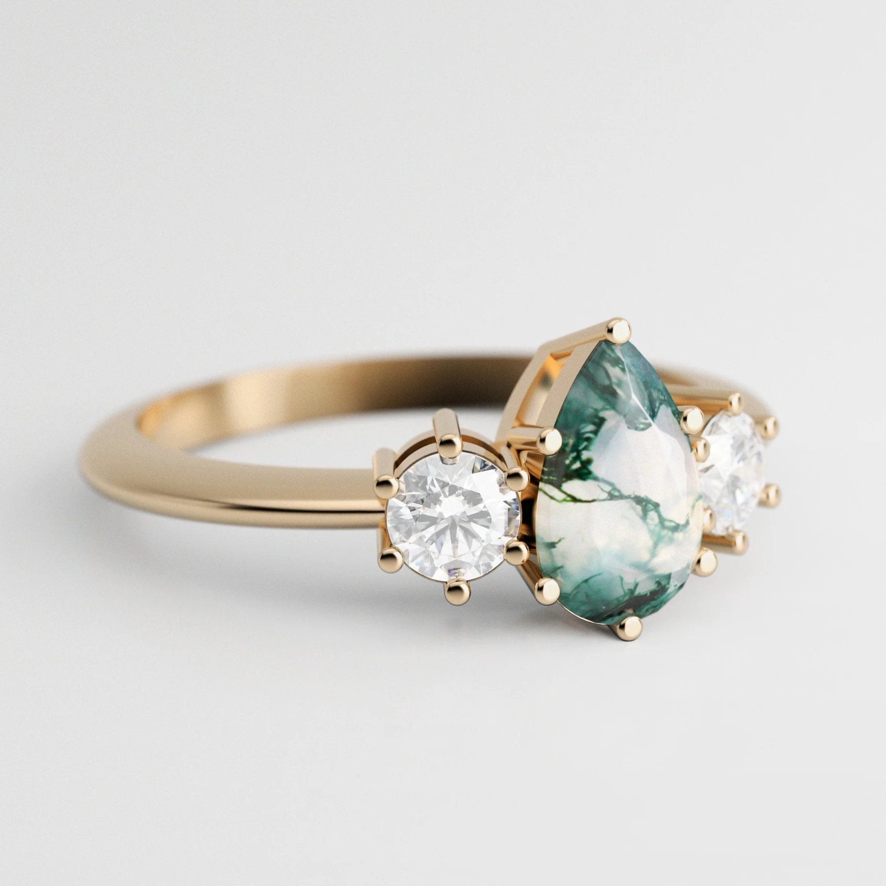 Leonora Pear Moss Agate Ring With Accent Diamonds