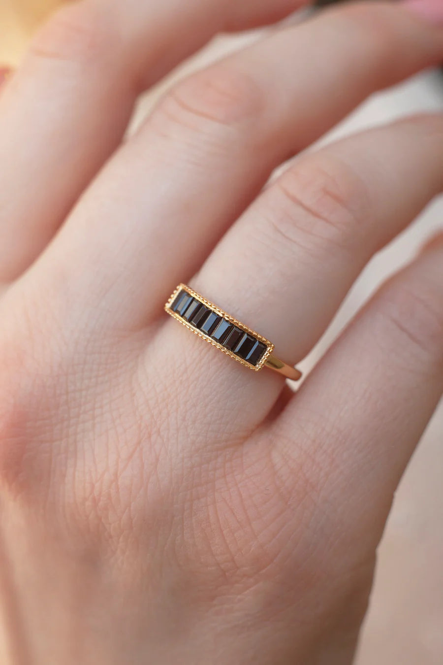 Gail Black Spinel Baguette Ring