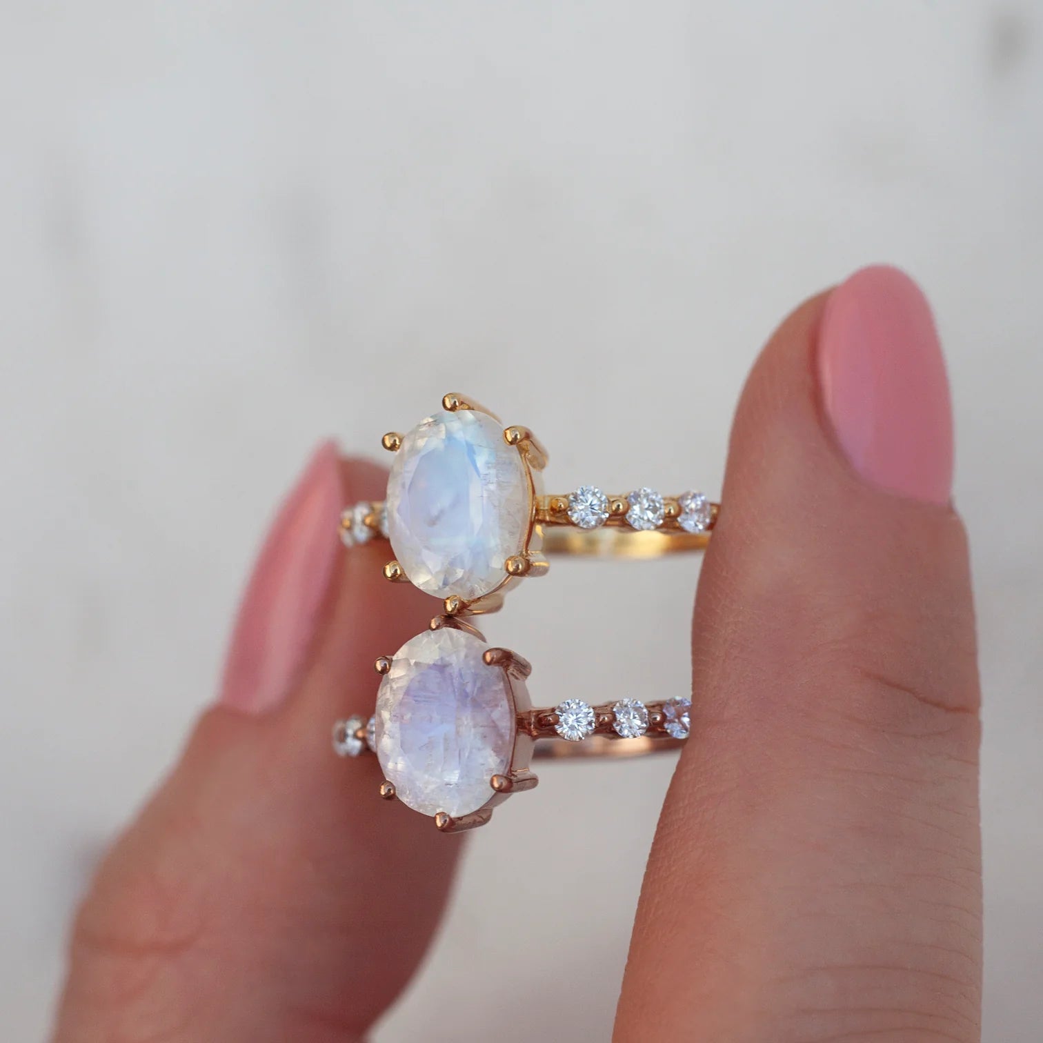 Stella Oval Solitaire Moonstone Ring with Moissanite